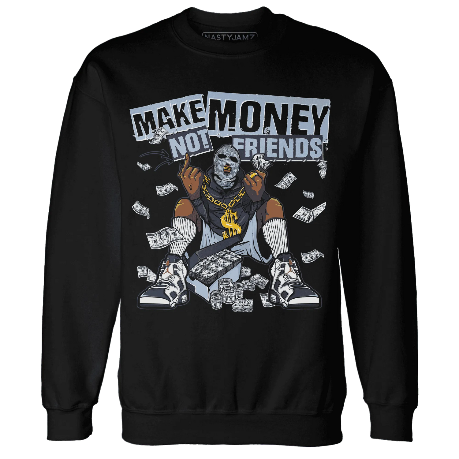 White-Navy-6s-Sweatshirt-Match-Make-Money-Not-Friends