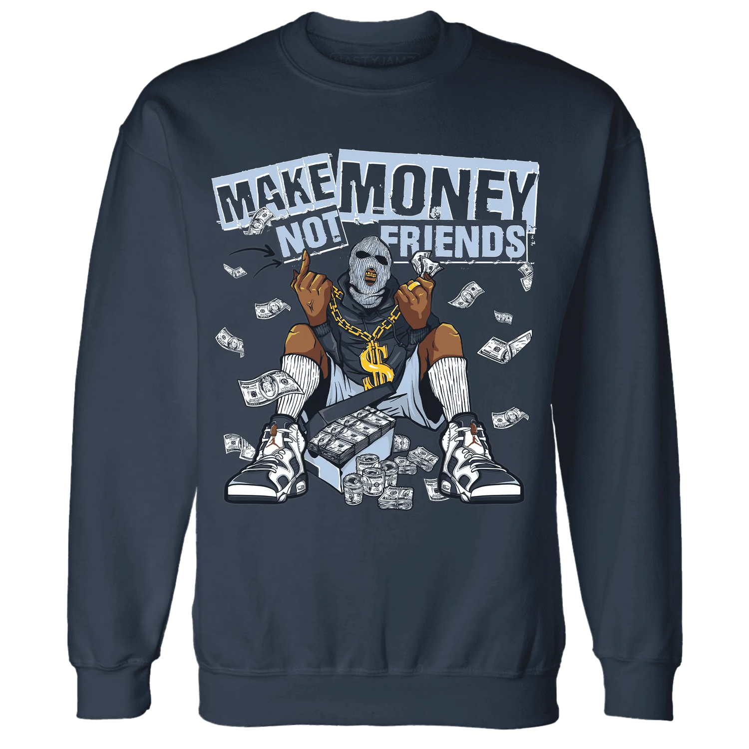 White-Navy-6s-Sweatshirt-Match-Make-Money-Not-Friends