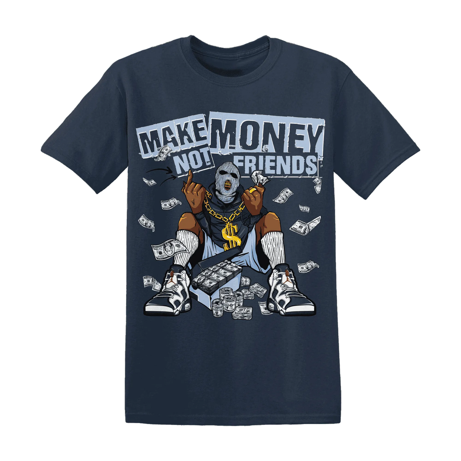 White-Navy-6s-T-Shirt-Match-Make-Money-Not-Friends
