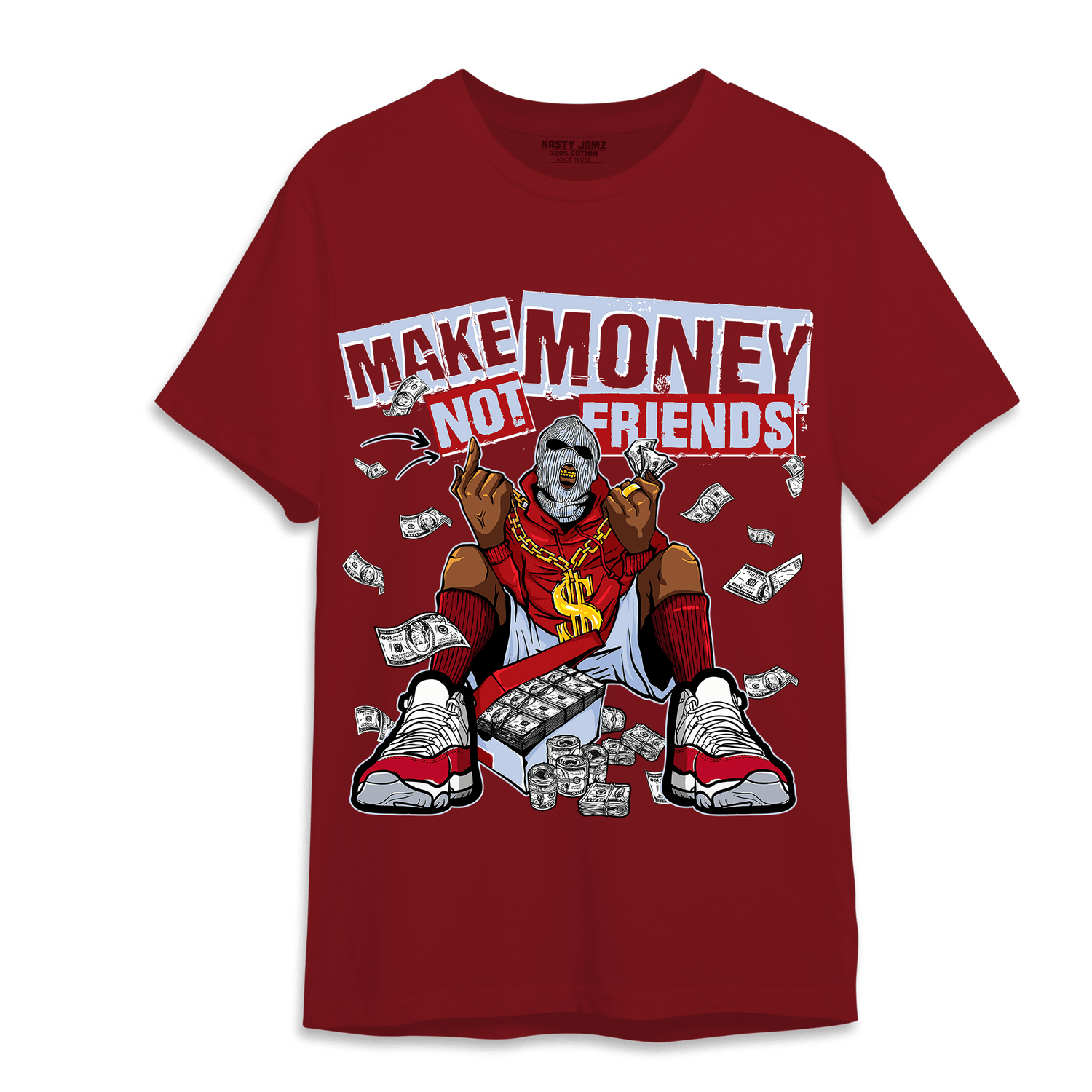 Cherry 11s T Shirt Match Make Money Not Friends - NastyJamz