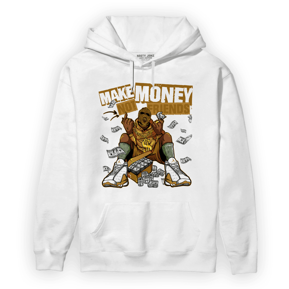 Wheat 13s Hoodie Match Make Money Not Friends - NastyJamz