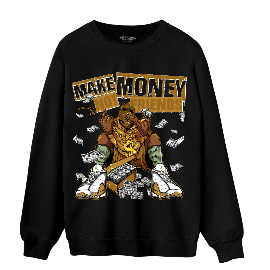 Wheat 13s Sweatshirt Match Make Money Not Friends - NastyJamz