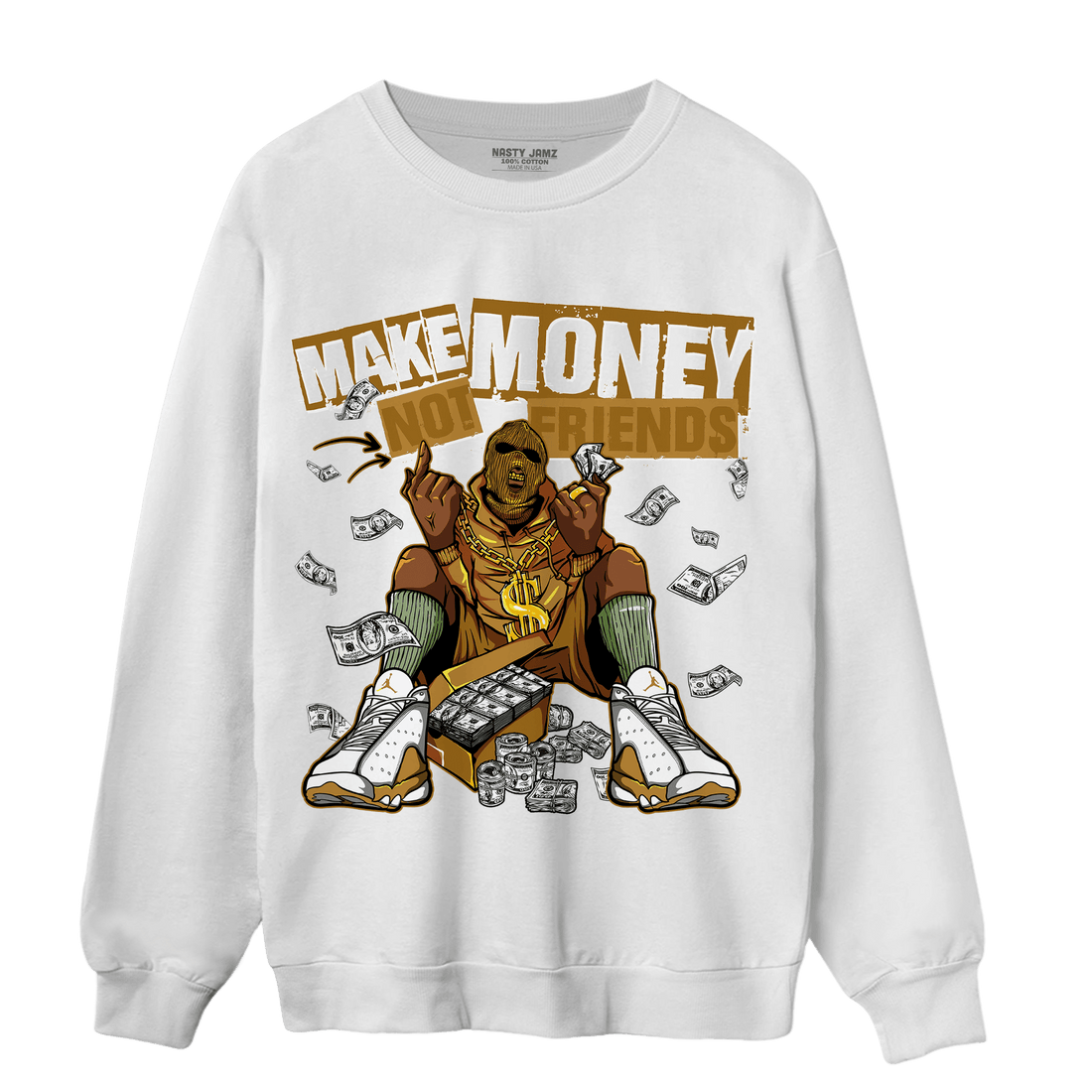 Wheat 13s Sweatshirt Match Make Money Not Friends - NastyJamz