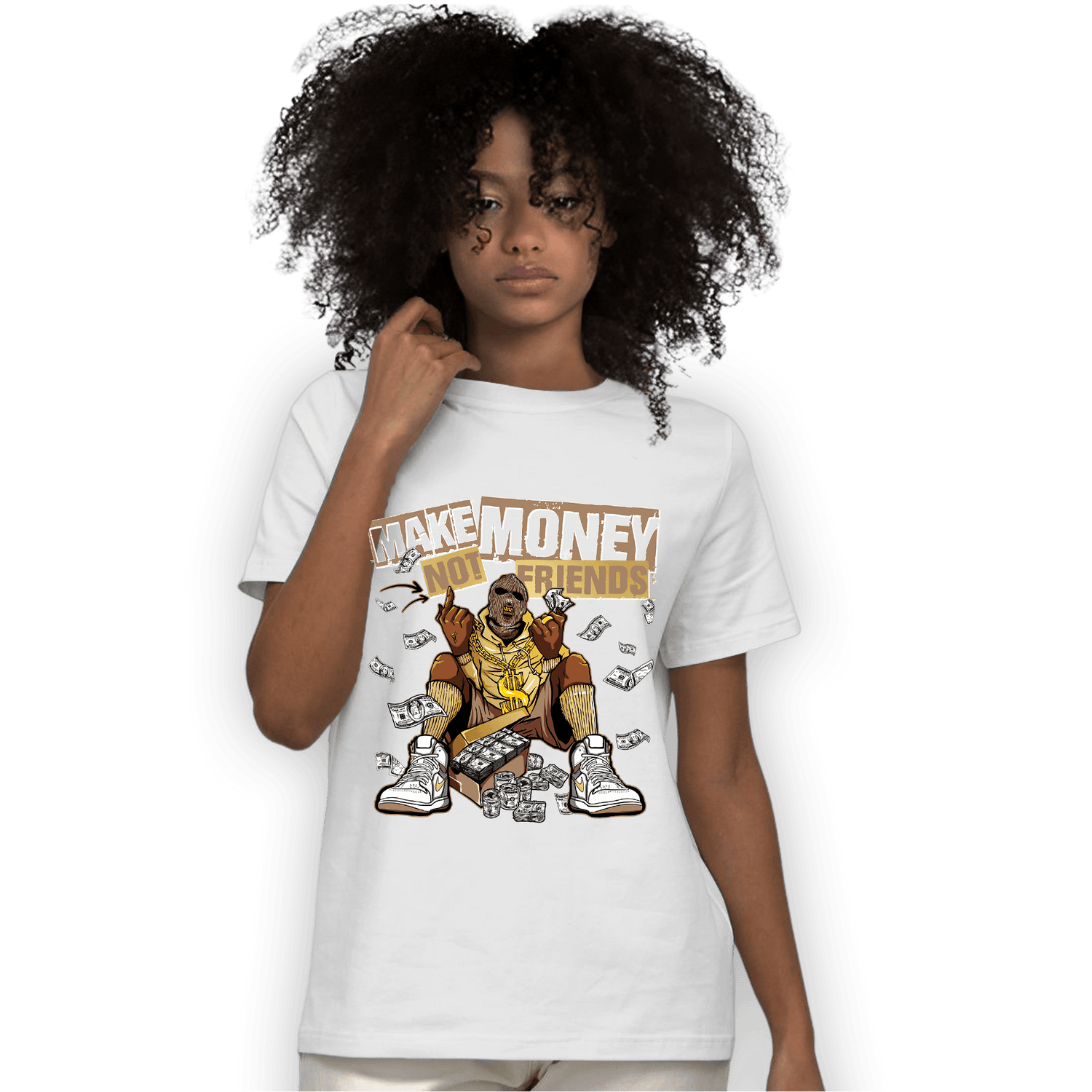 High OG Metallic Gold 1s T Shirt Match Make Money Not Friends - NastyJamz