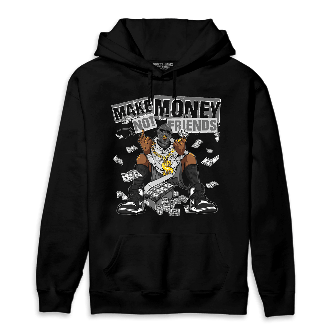 Retro High OG Black White 1s Hoodie Match Make Money Not Friends - NastyJamz