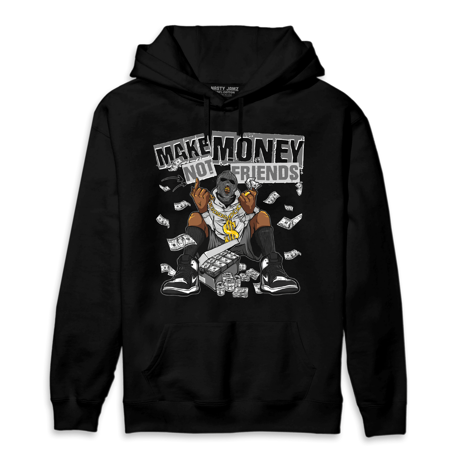 Retro High OG Black White 1s Hoodie Match Make Money Not Friends - NastyJamz