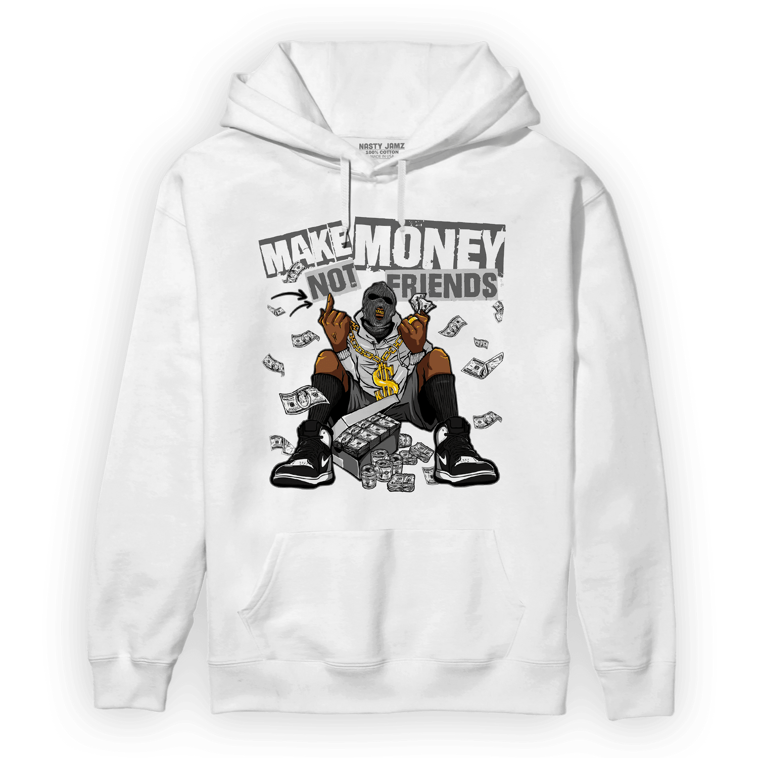 Retro High OG Black White 1s Hoodie Match Make Money Not Friends - NastyJamz