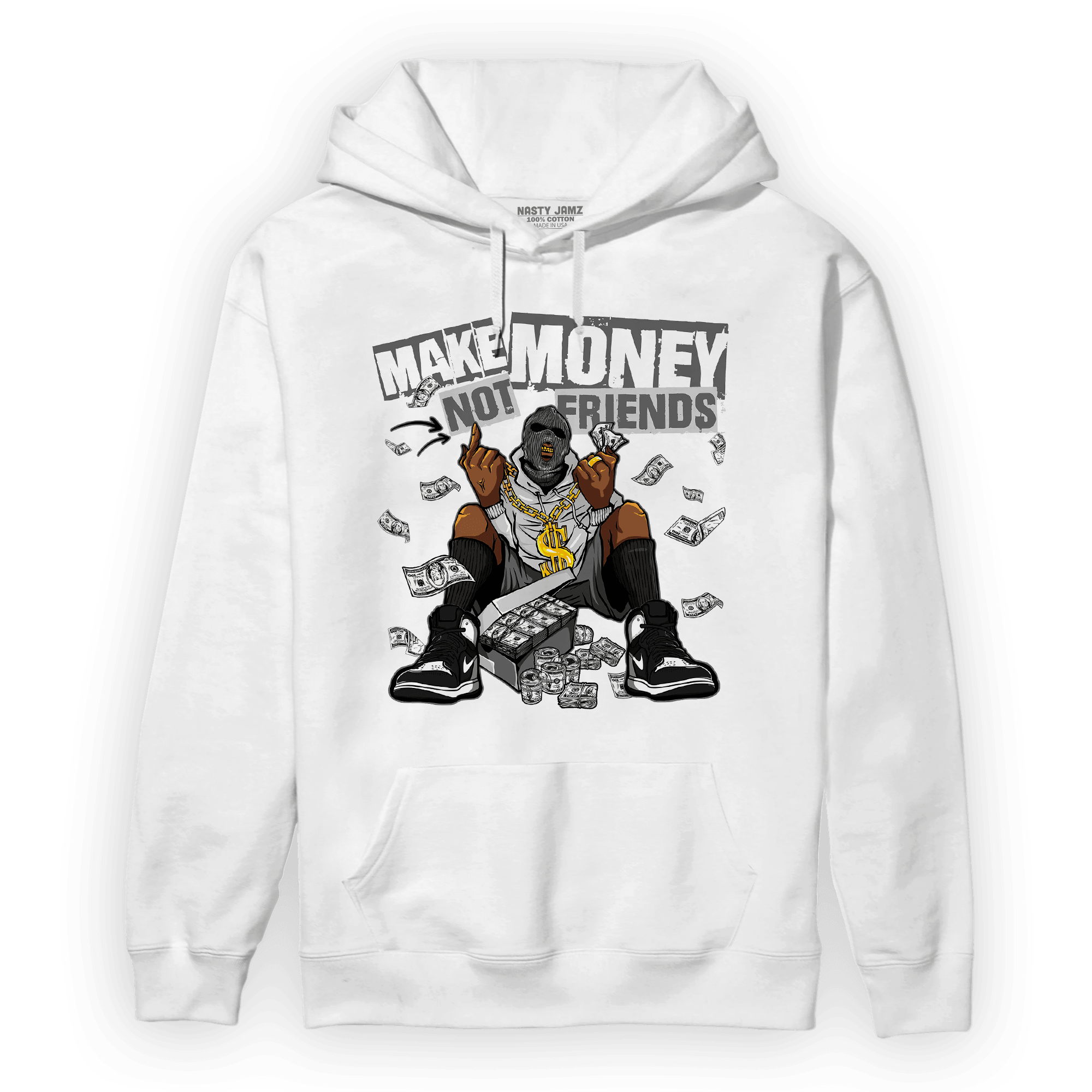 Retro High OG Black White 1s Hoodie Match Make Money Not Friends - NastyJamz