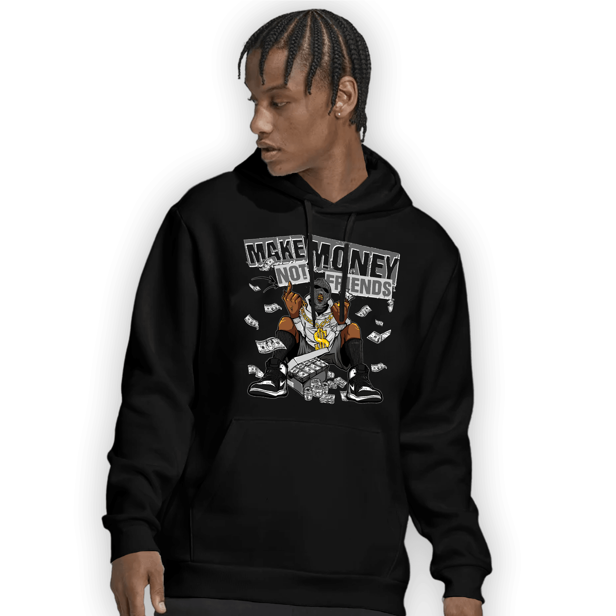 Retro High OG Black White 1s Hoodie Match Make Money Not Friends - NastyJamz