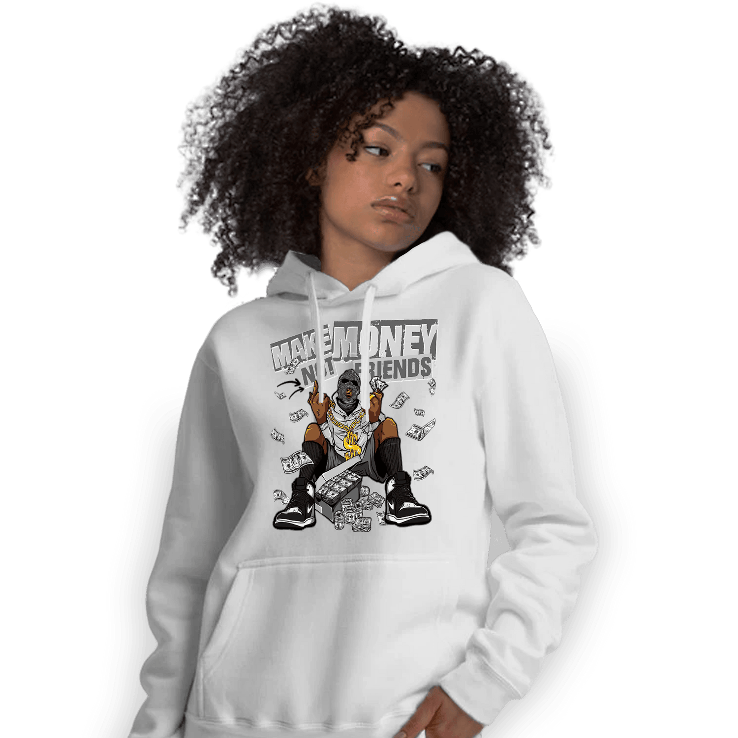 Retro High OG Black White 1s Hoodie Match Make Money Not Friends - NastyJamz