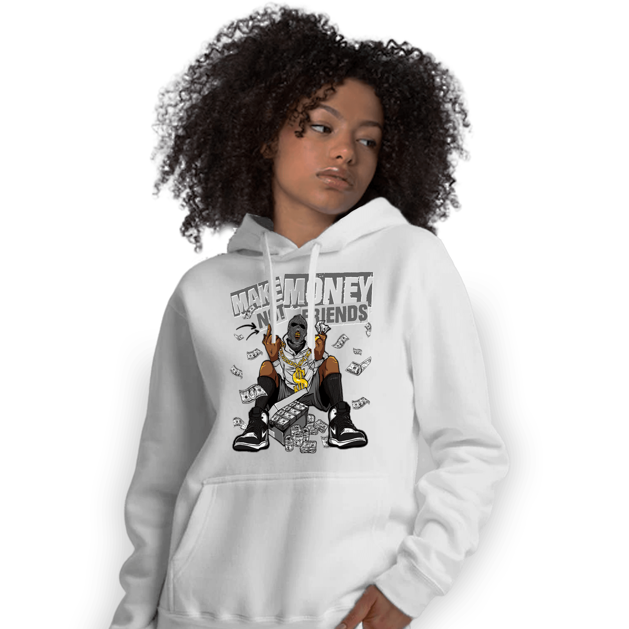 Retro High OG Black White 1s Hoodie Match Make Money Not Friends - NastyJamz
