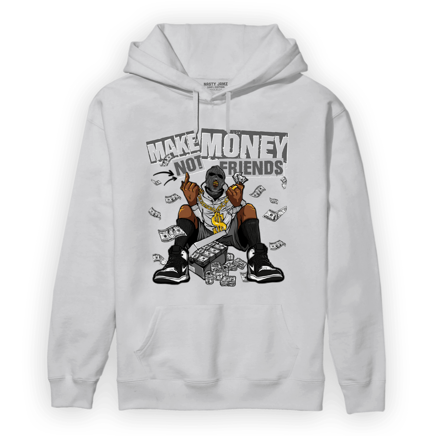 Retro High OG Black White 1s Hoodie Match Make Money Not Friends - NastyJamz