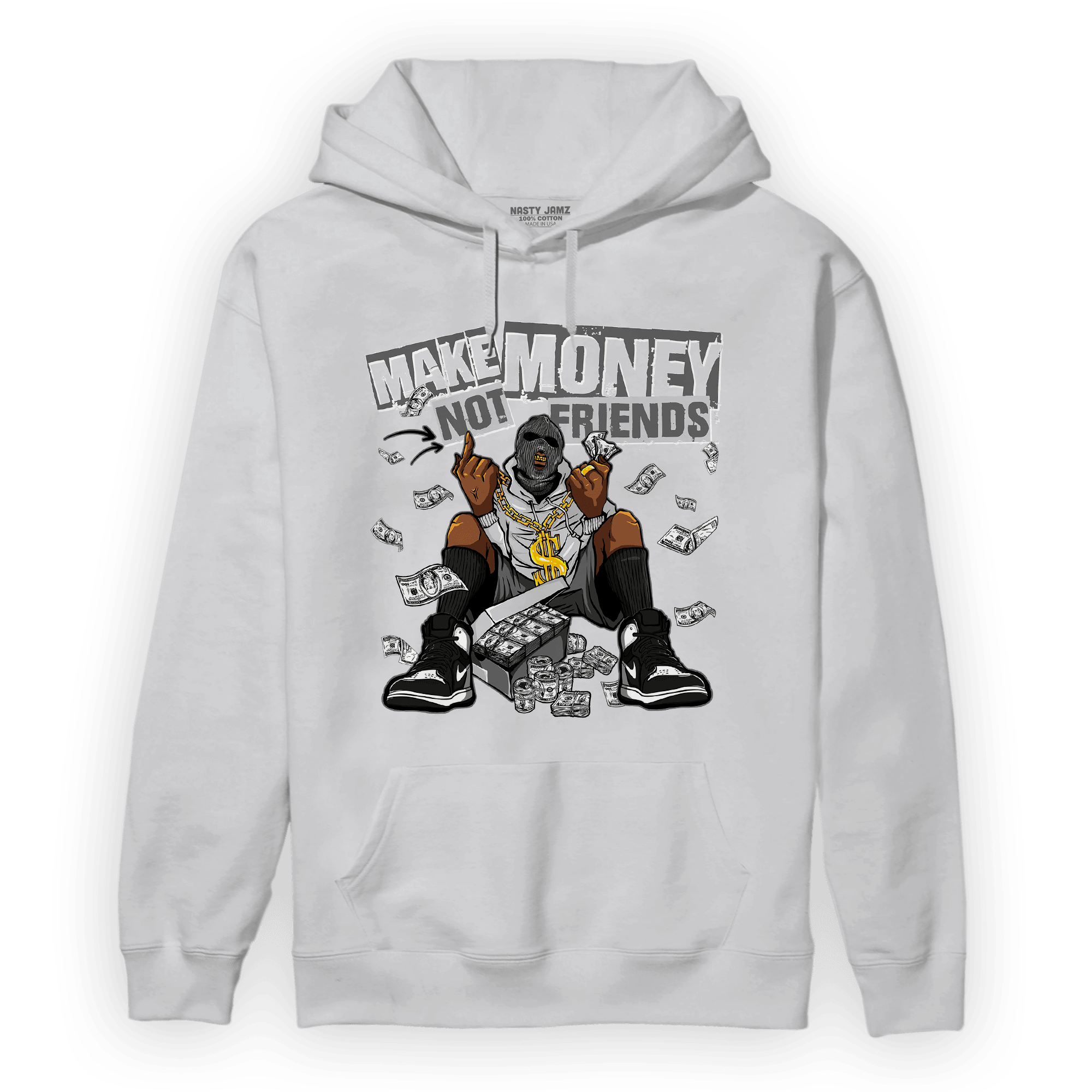 Retro High OG Black White 1s Hoodie Match Make Money Not Friends - NastyJamz