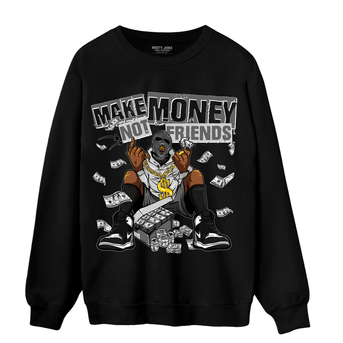 Retro High OG Black White 1s Sweatshirt Match Make Money Not Friends - NastyJamz