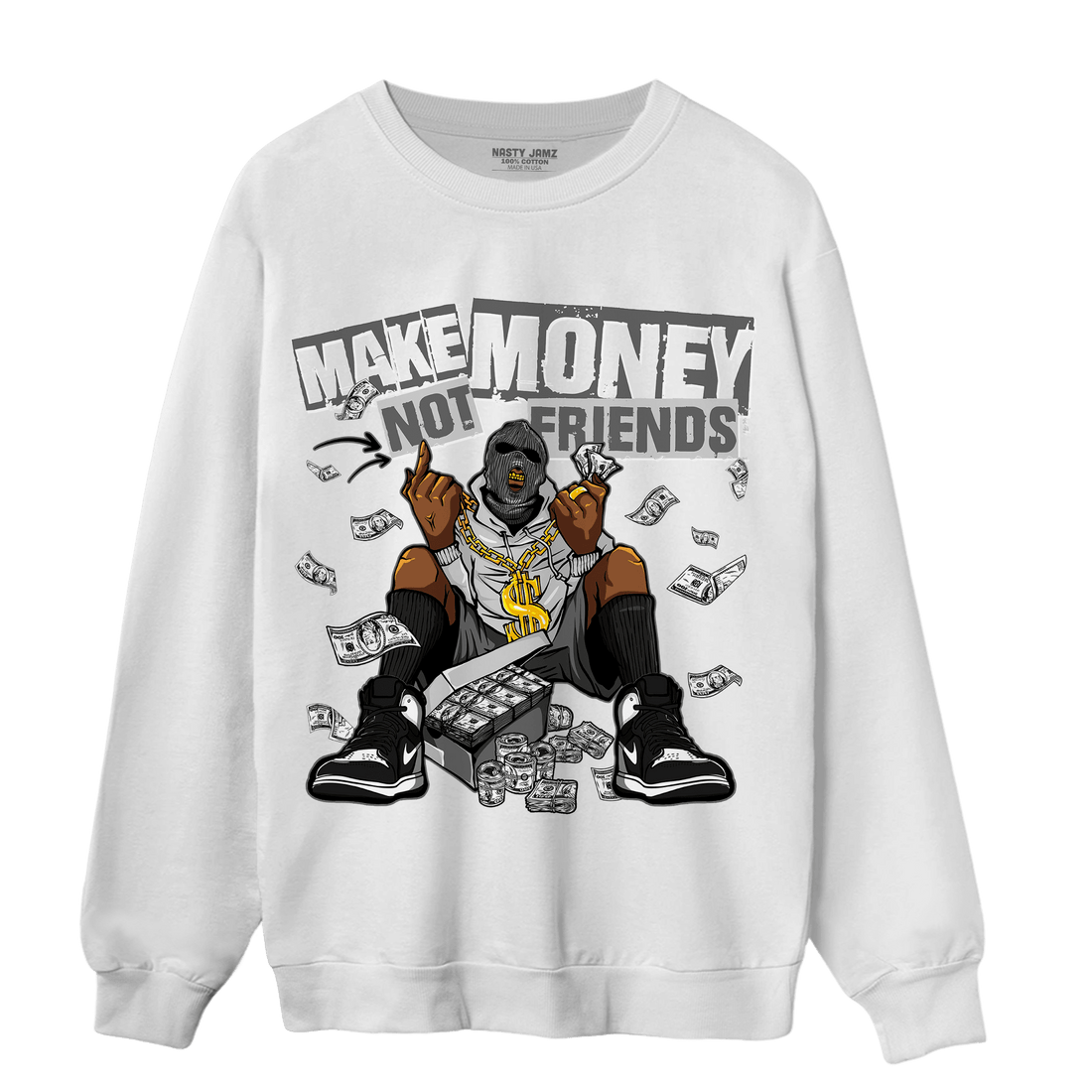 Retro High OG Black White 1s Sweatshirt Match Make Money Not Friends - NastyJamz