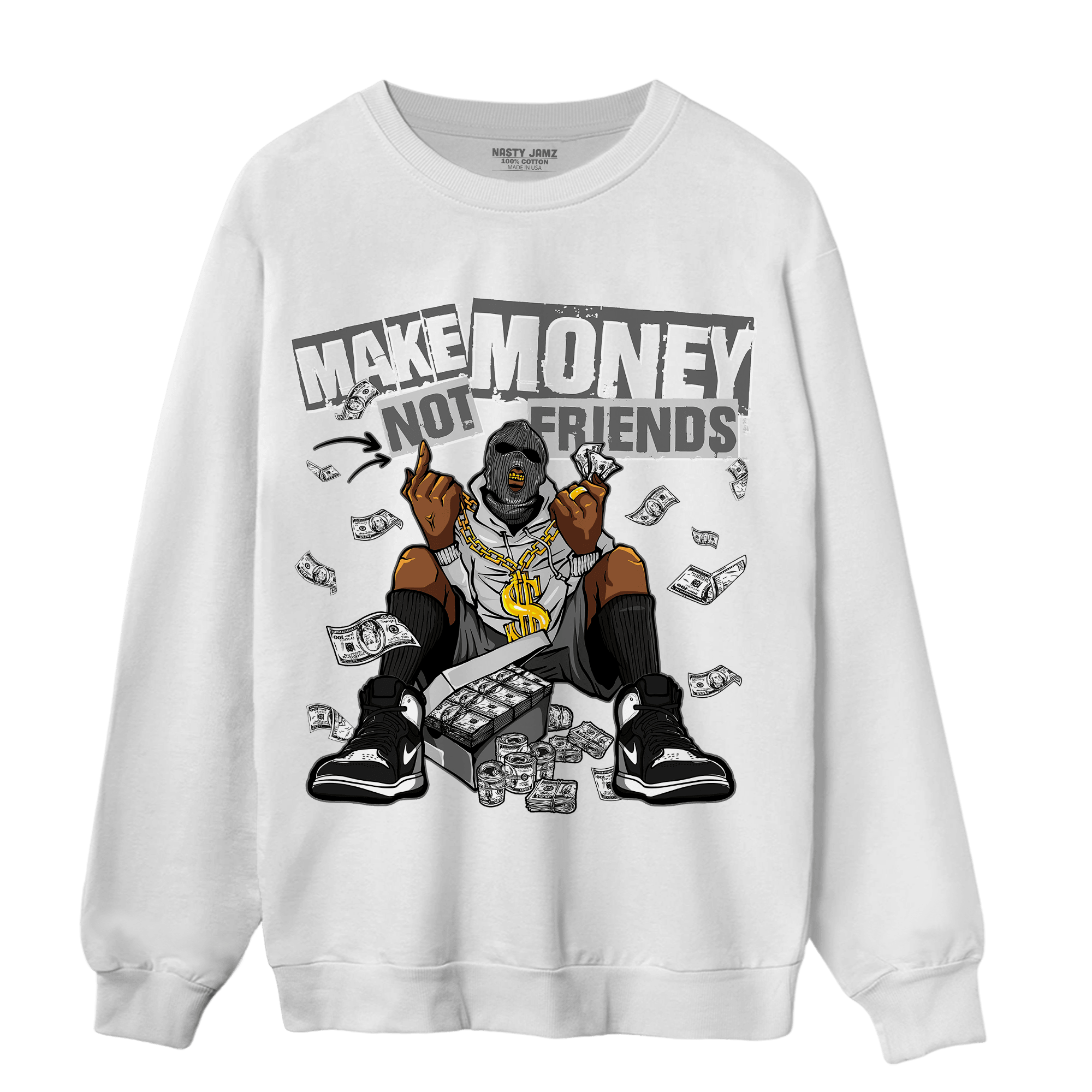 Retro High OG Black White 1s Sweatshirt Match Make Money Not Friends - NastyJamz