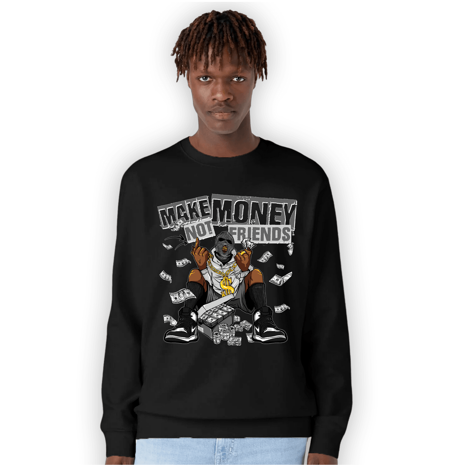 Retro High OG Black White 1s Sweatshirt Match Make Money Not Friends - NastyJamz