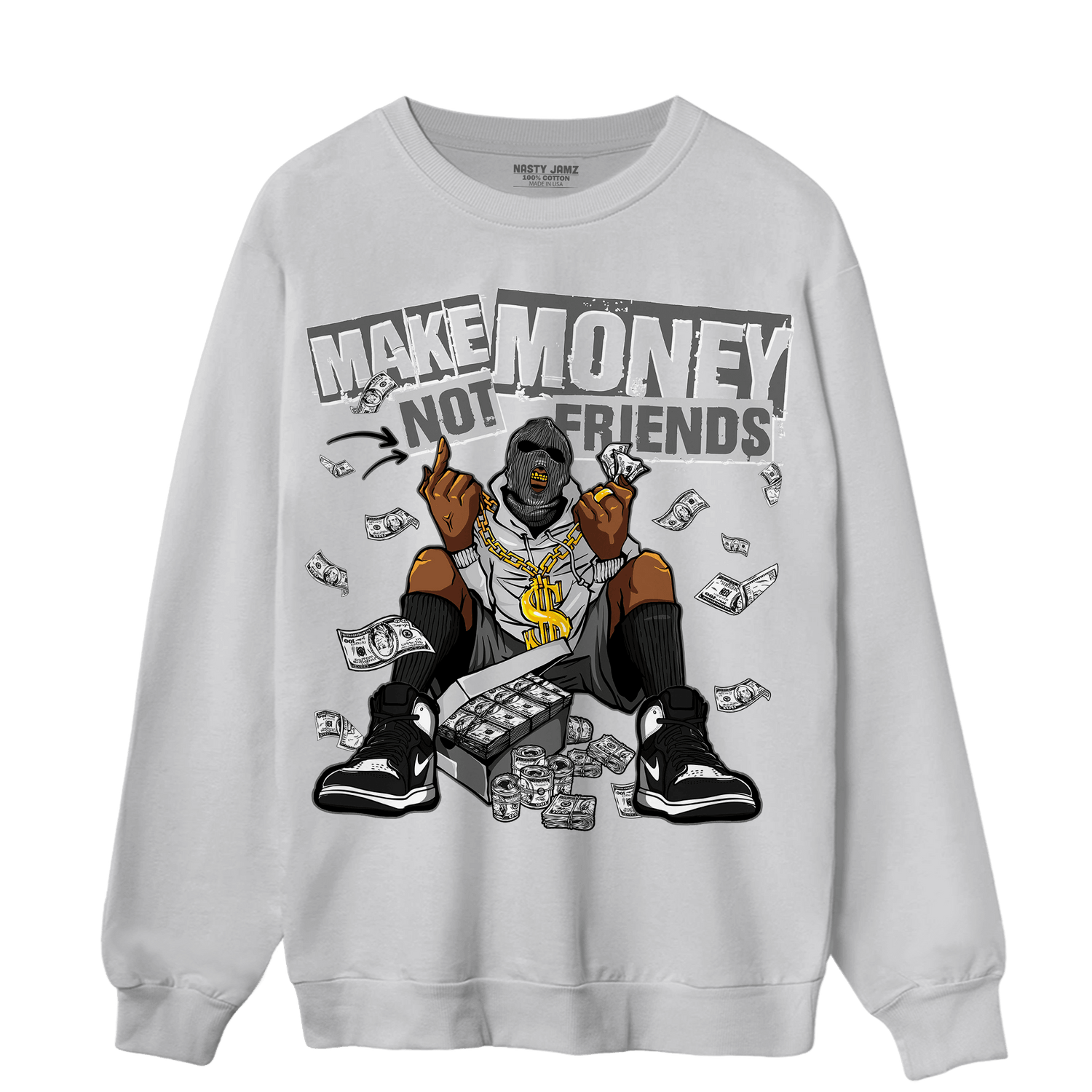 Retro High OG Black White 1s Sweatshirt Match Make Money Not Friends - NastyJamz