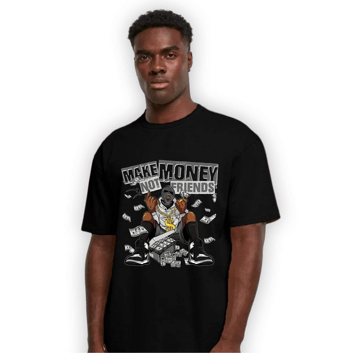 Retro High OG Black White 1s T Shirt Match Make Money Not Friends - NastyJamz