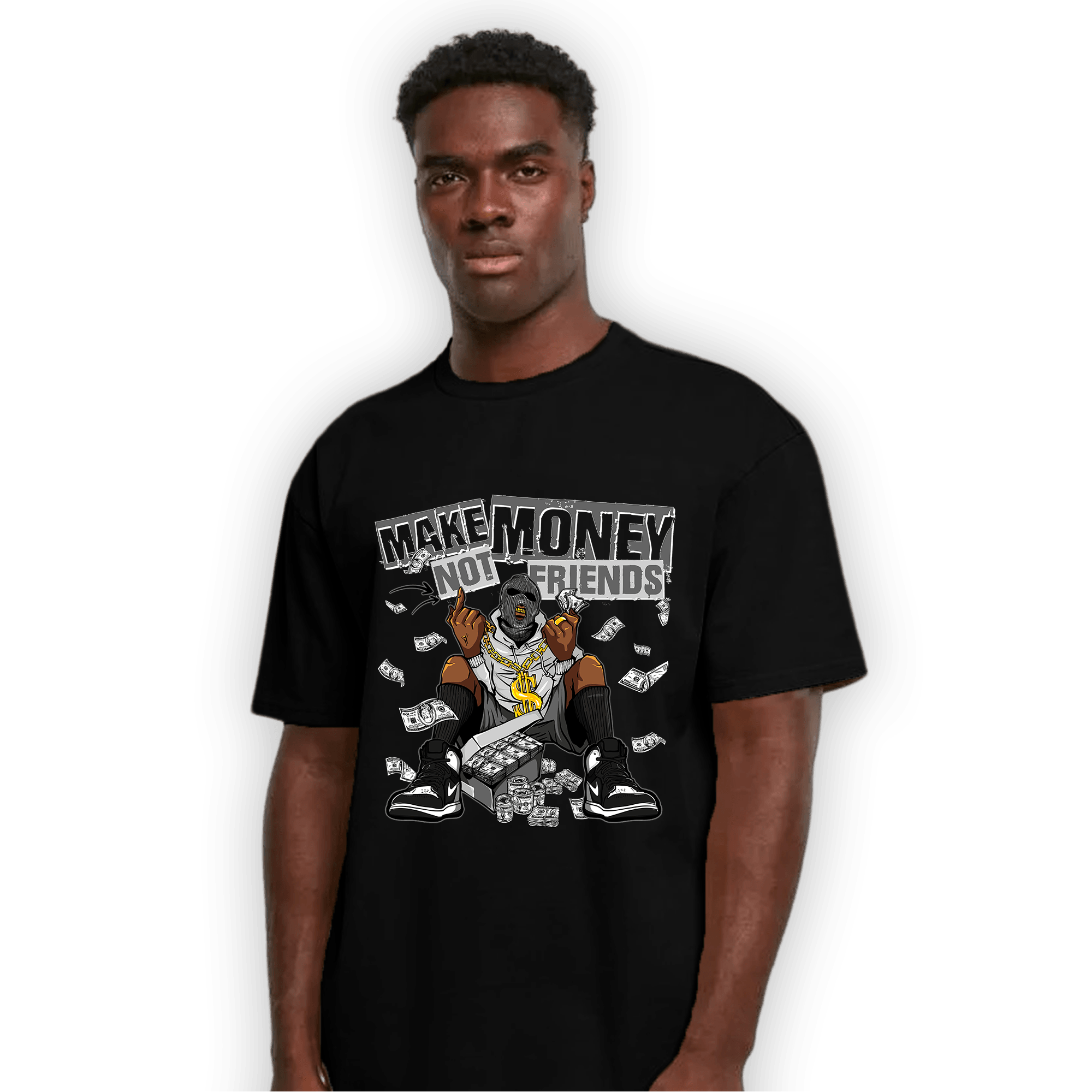 Retro High OG Black White 1s T Shirt Match Make Money Not Friends - NastyJamz