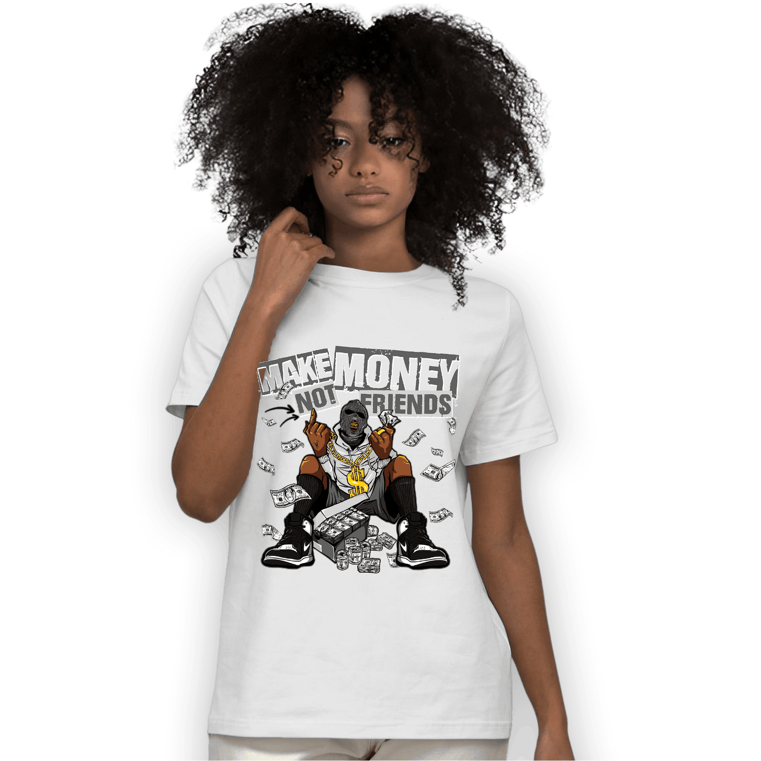 Retro High OG Black White 1s T Shirt Match Make Money Not Friends - NastyJamz