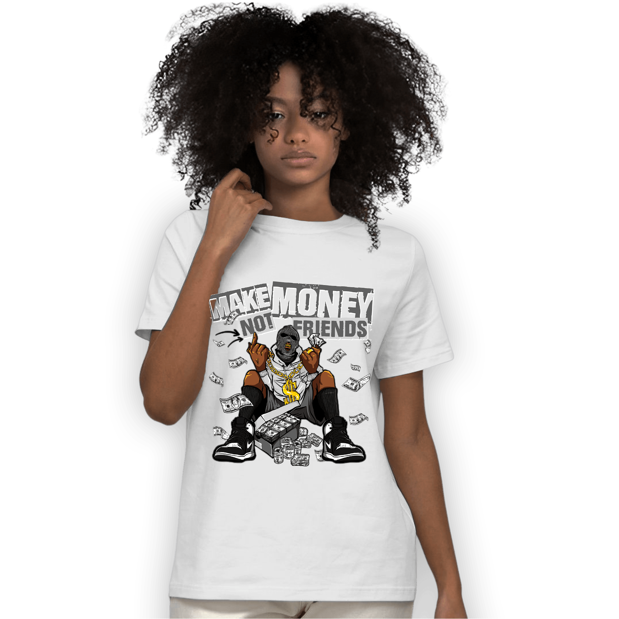Retro High OG Black White 1s T Shirt Match Make Money Not Friends - NastyJamz