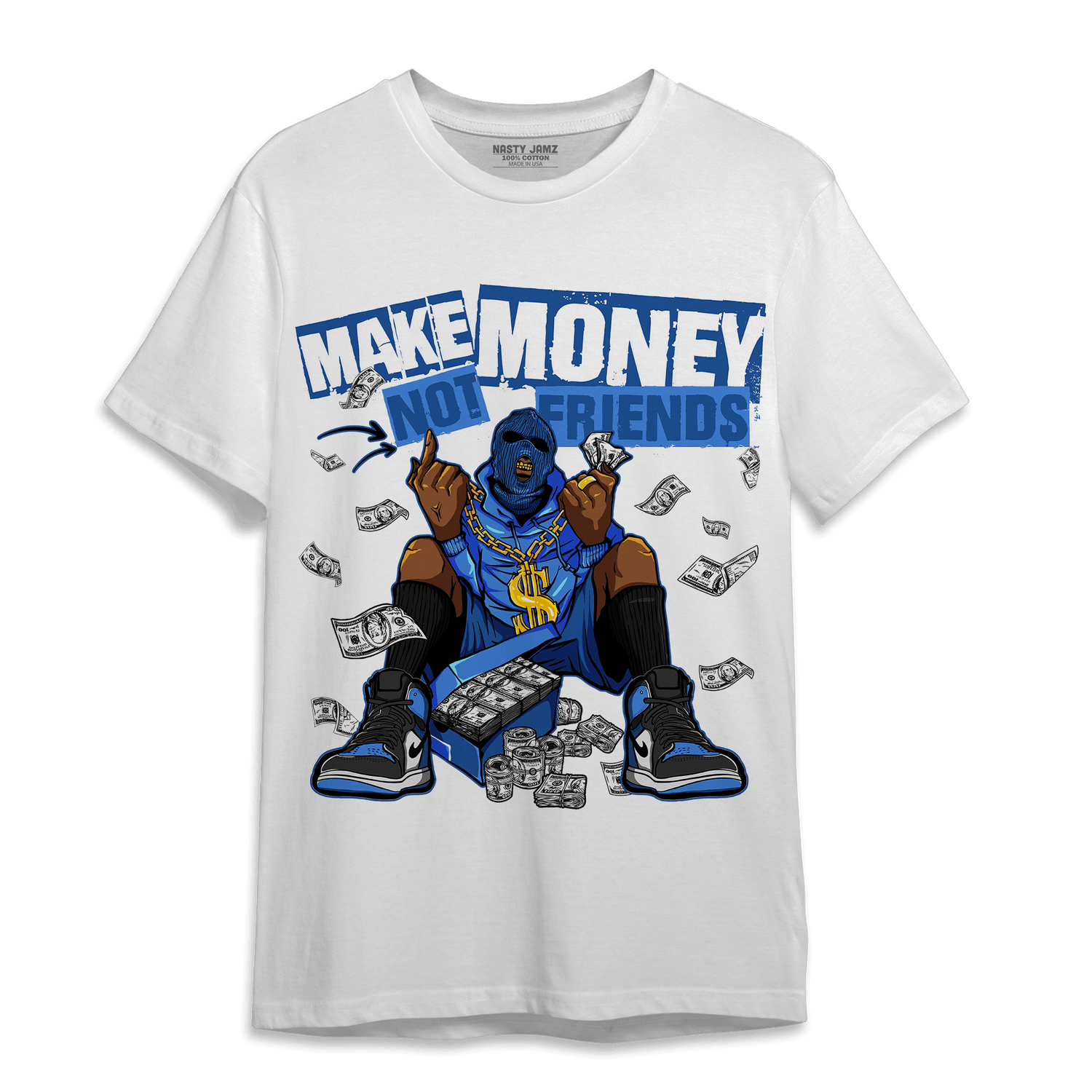 University Blue Toe 1s T Shirt Match Make Money Not Friends - NastyJamz