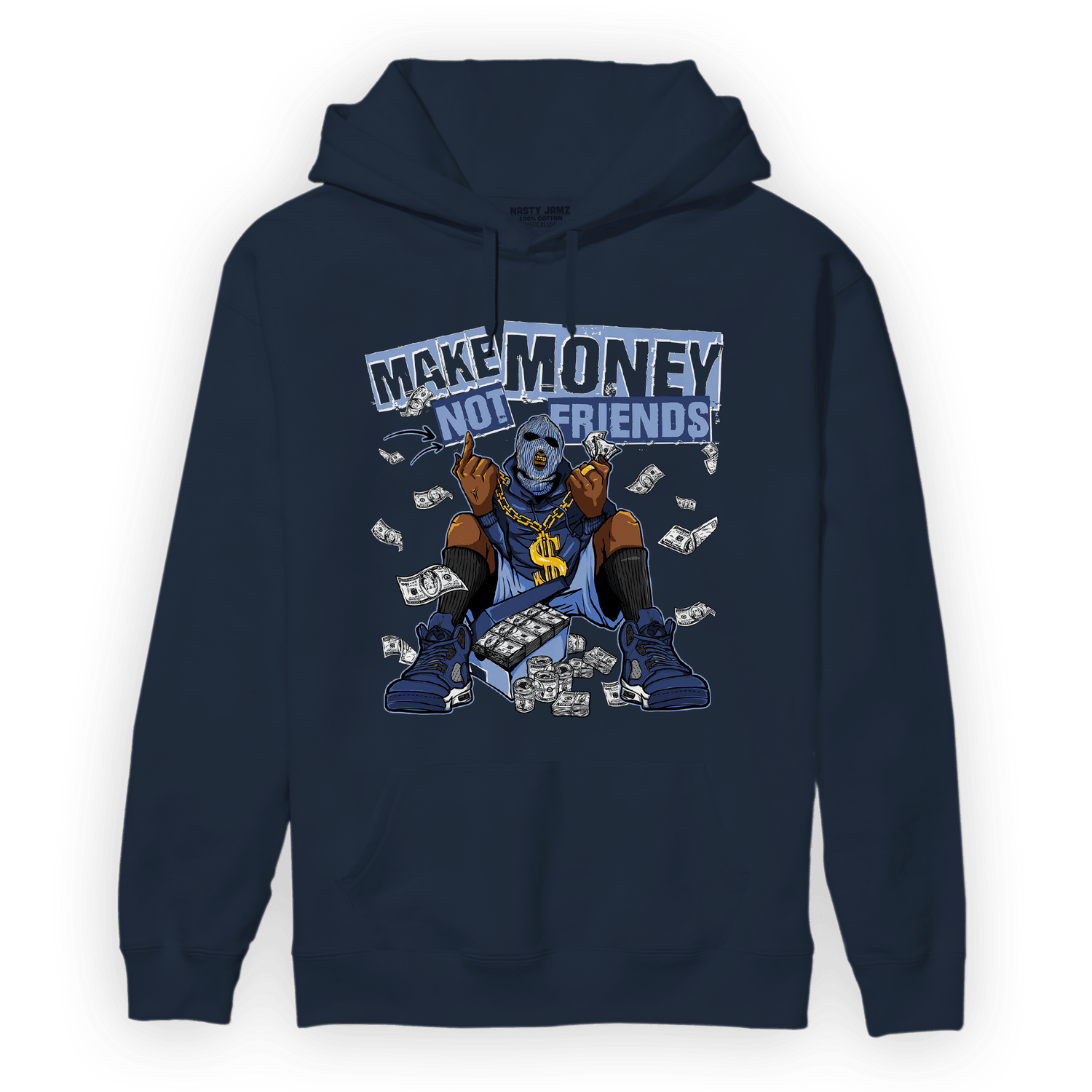 Midnight Navy 5s Hoodie Match Make Money Not Friends - NastyJamz
