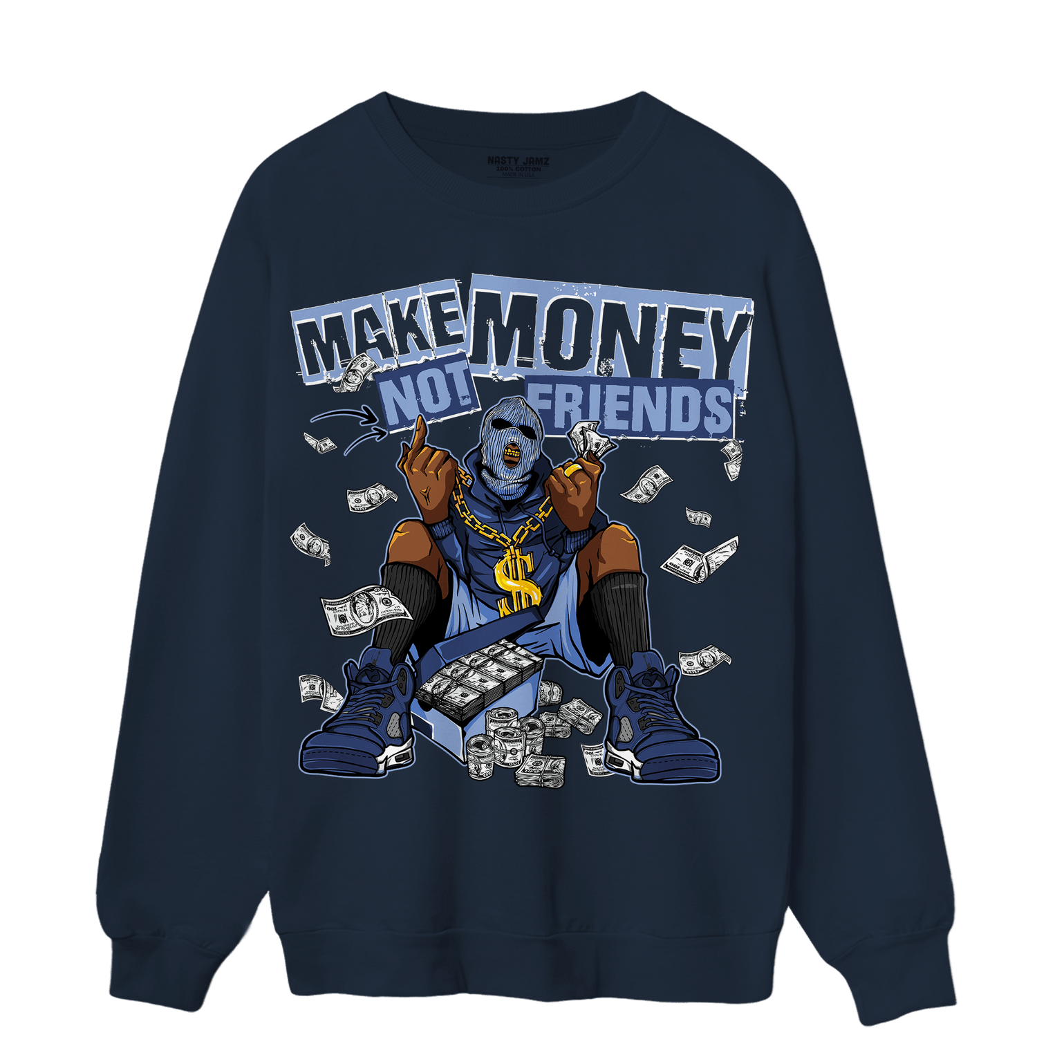 Midnight Navy 5s Sweatshirt Match Make Money Not Friends - NastyJamz