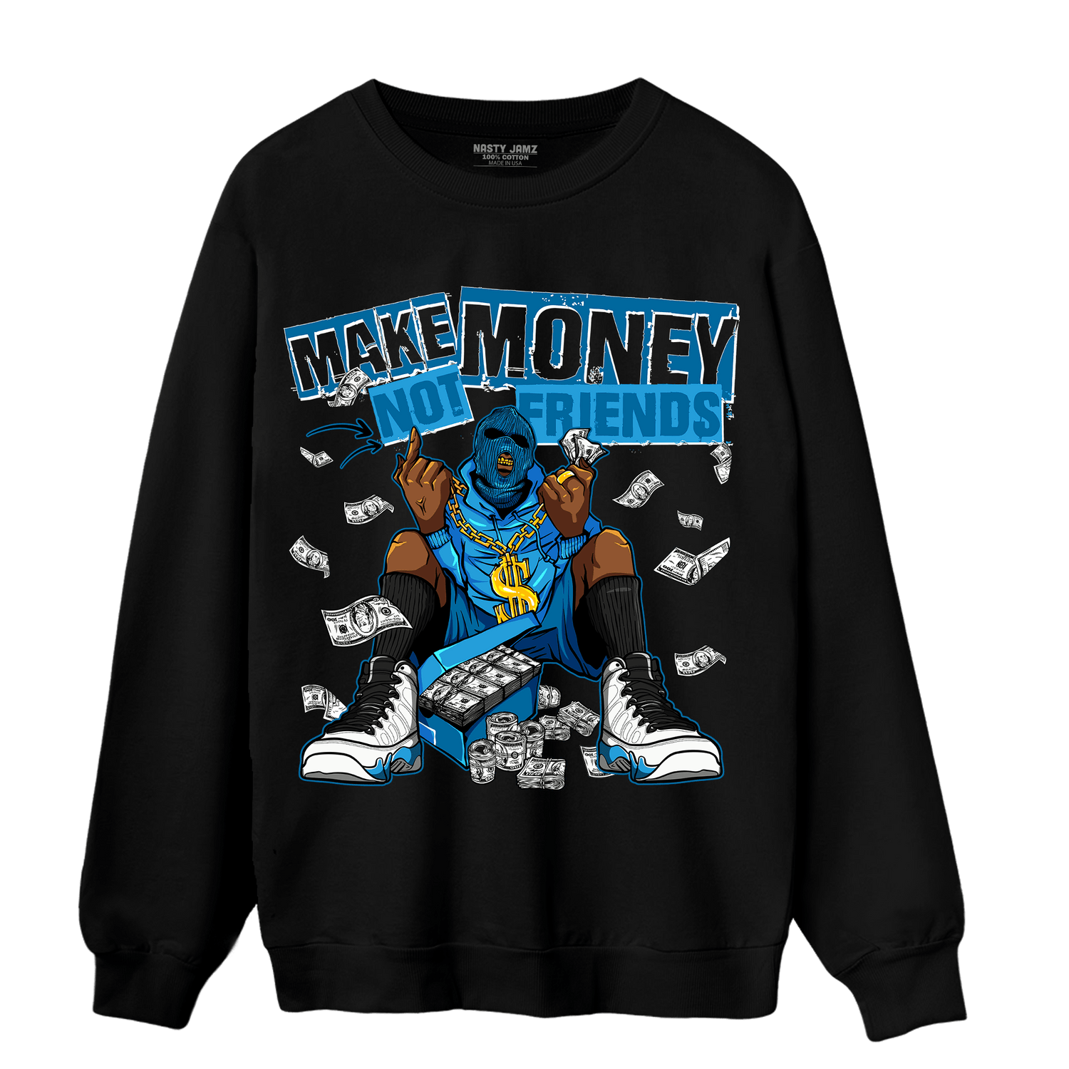 Powder Blue 9s Sweatshirt Match Make Money Not Friends - NastyJamz