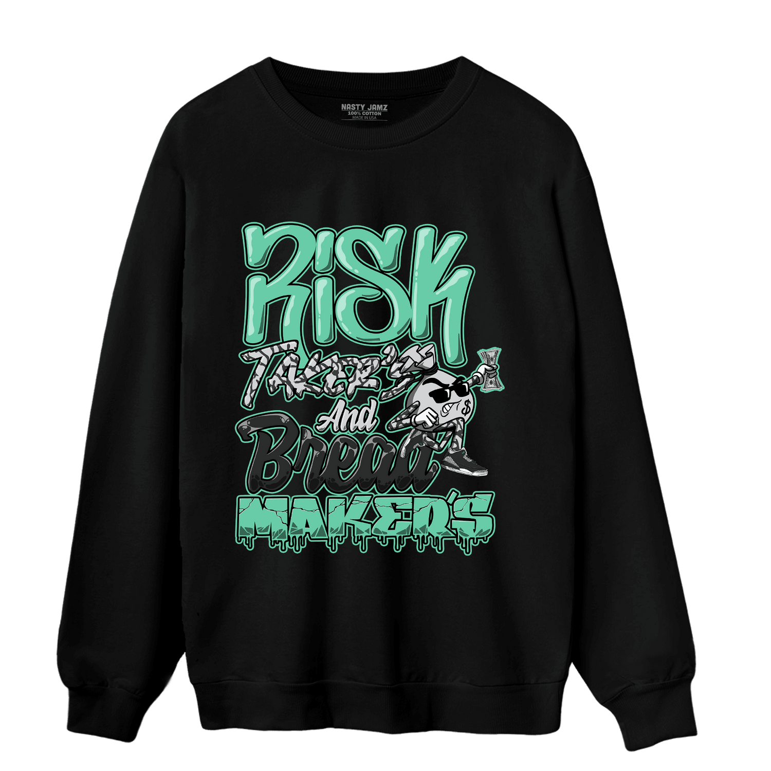 Green Glow 3s Sweatshirt Match Making Our Bread - NastyJamz