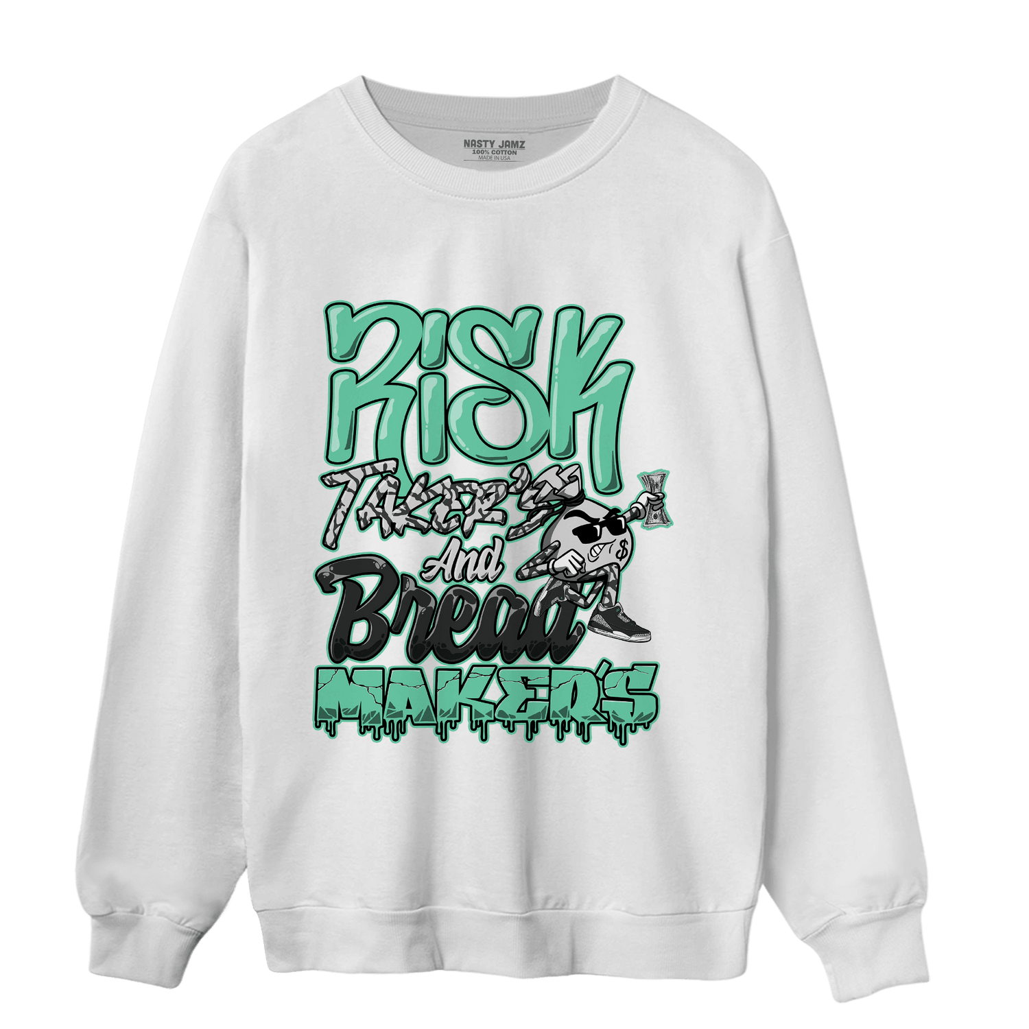 Green Glow 3s Sweatshirt Match Making Our Bread - NastyJamz