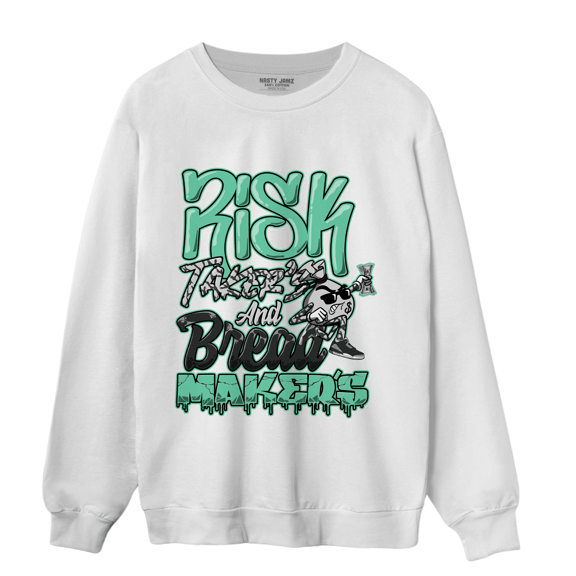 Green Glow 3s Sweatshirt Match Making Our Bread - NastyJamz