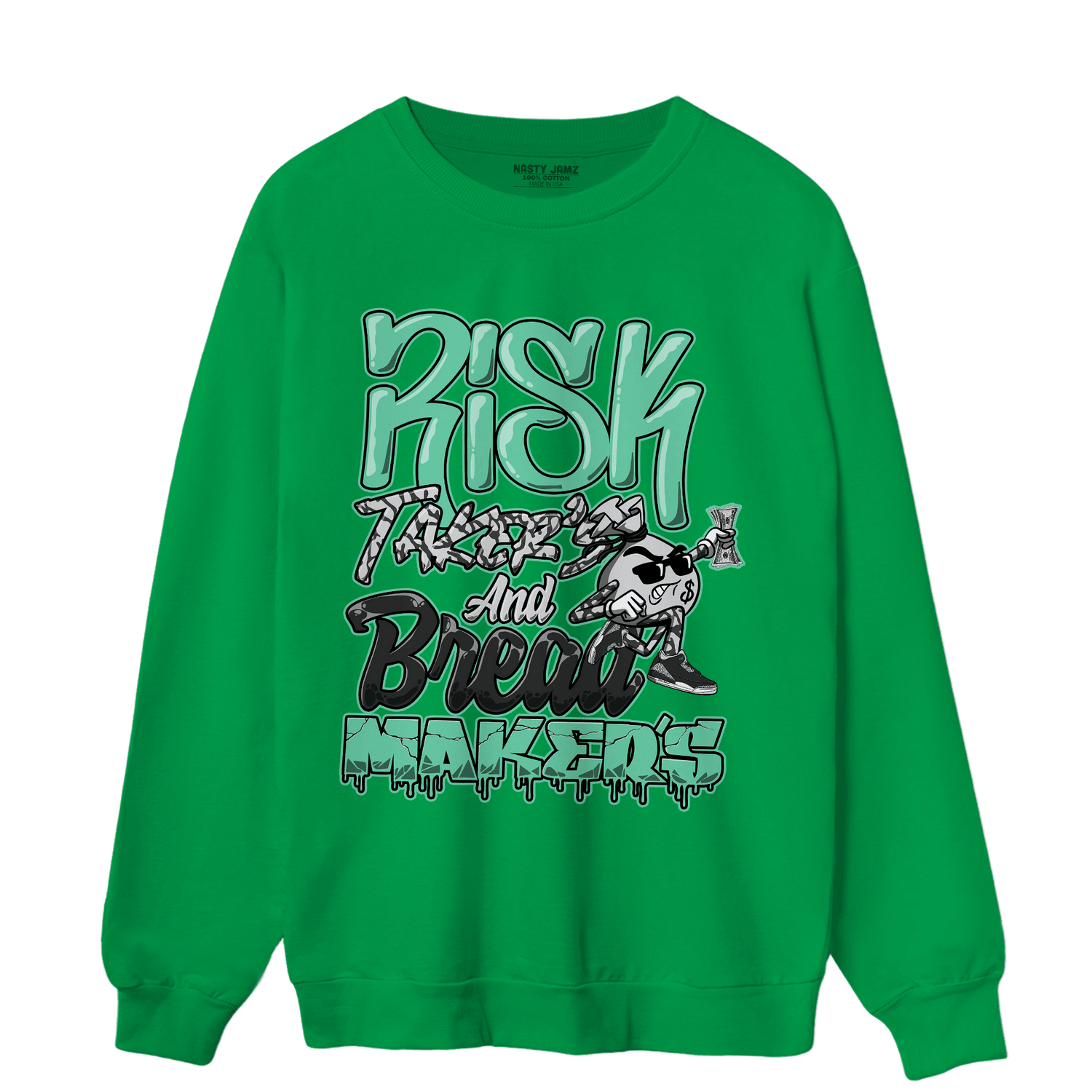 Green Glow 3s Sweatshirt Match Making Our Bread - NastyJamz