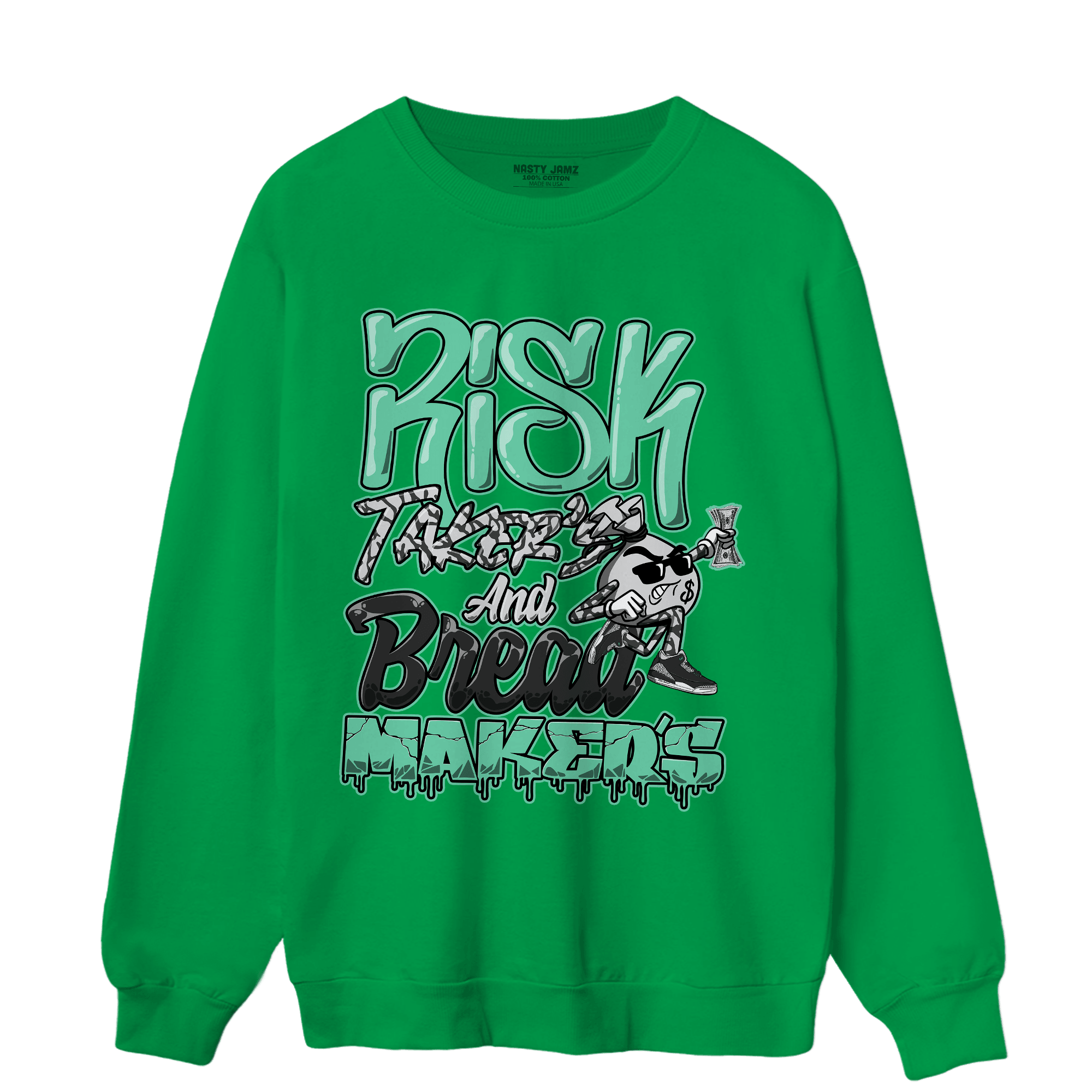 Green Glow 3s Sweatshirt Match Making Our Bread - NastyJamz