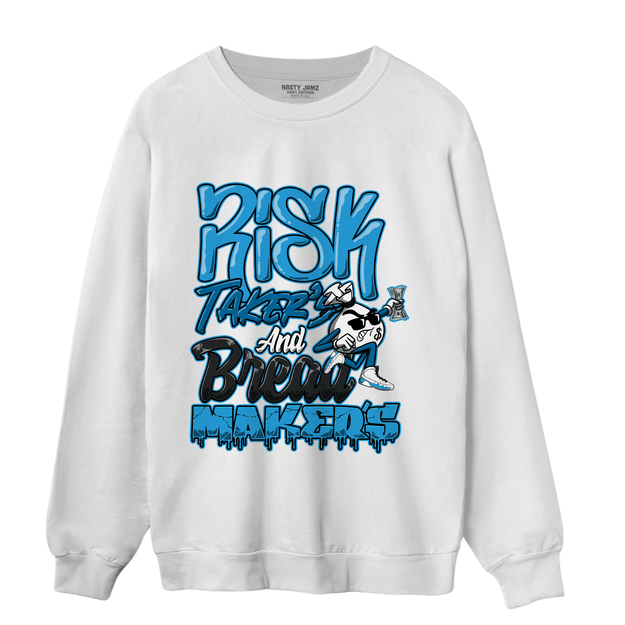 Powder Blue 9s Sweatshirt Match Making Our Bread - NastyJamz