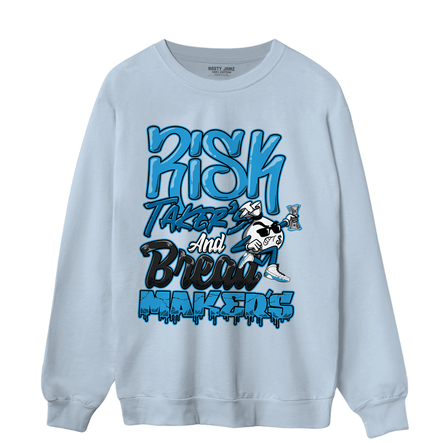 Powder Blue 9s Sweatshirt Match Making Our Bread - NastyJamz