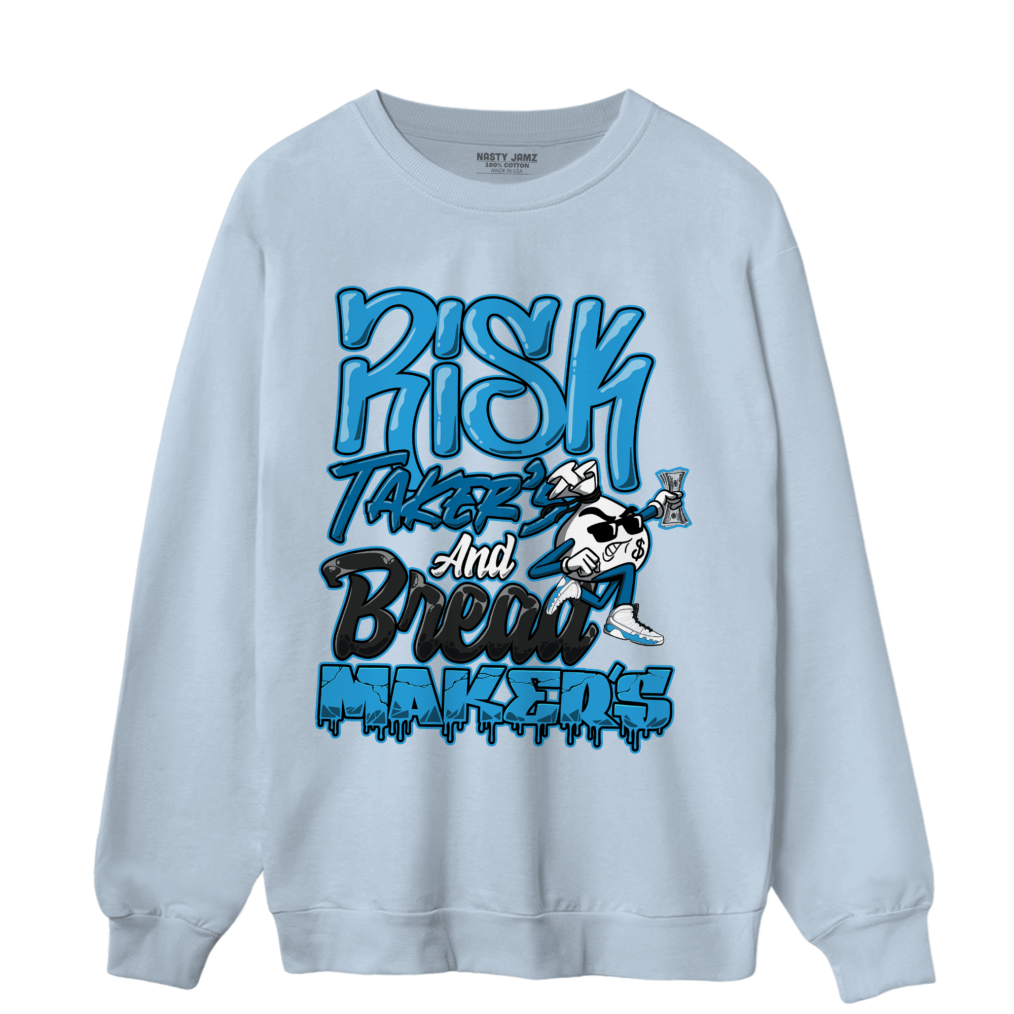Powder Blue 9s Sweatshirt Match Making Our Bread - NastyJamz