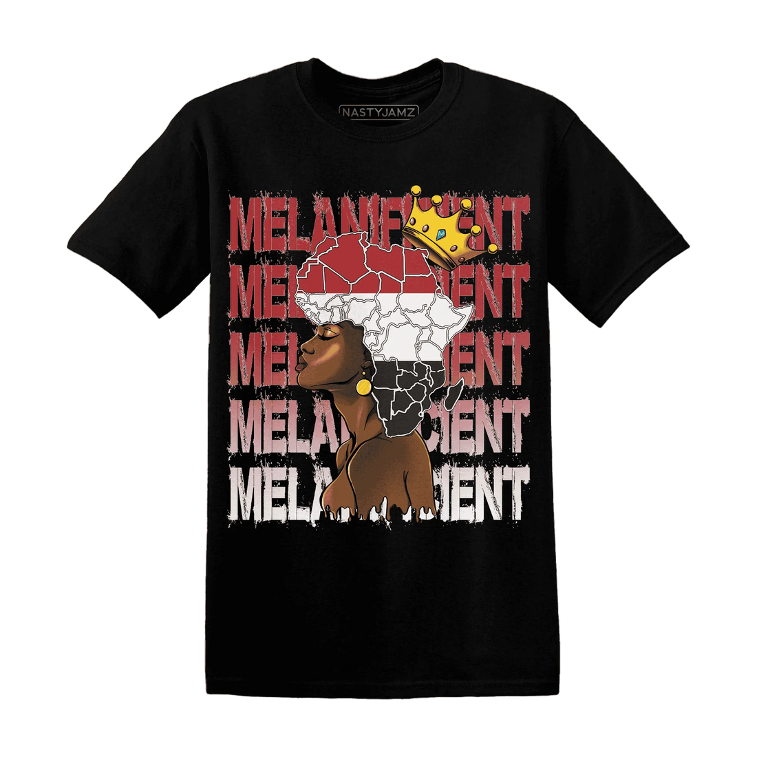 Black-Toe-Reimagined-Red-White-1s-NastyJamz-T-Shirt-Match-Melanificient