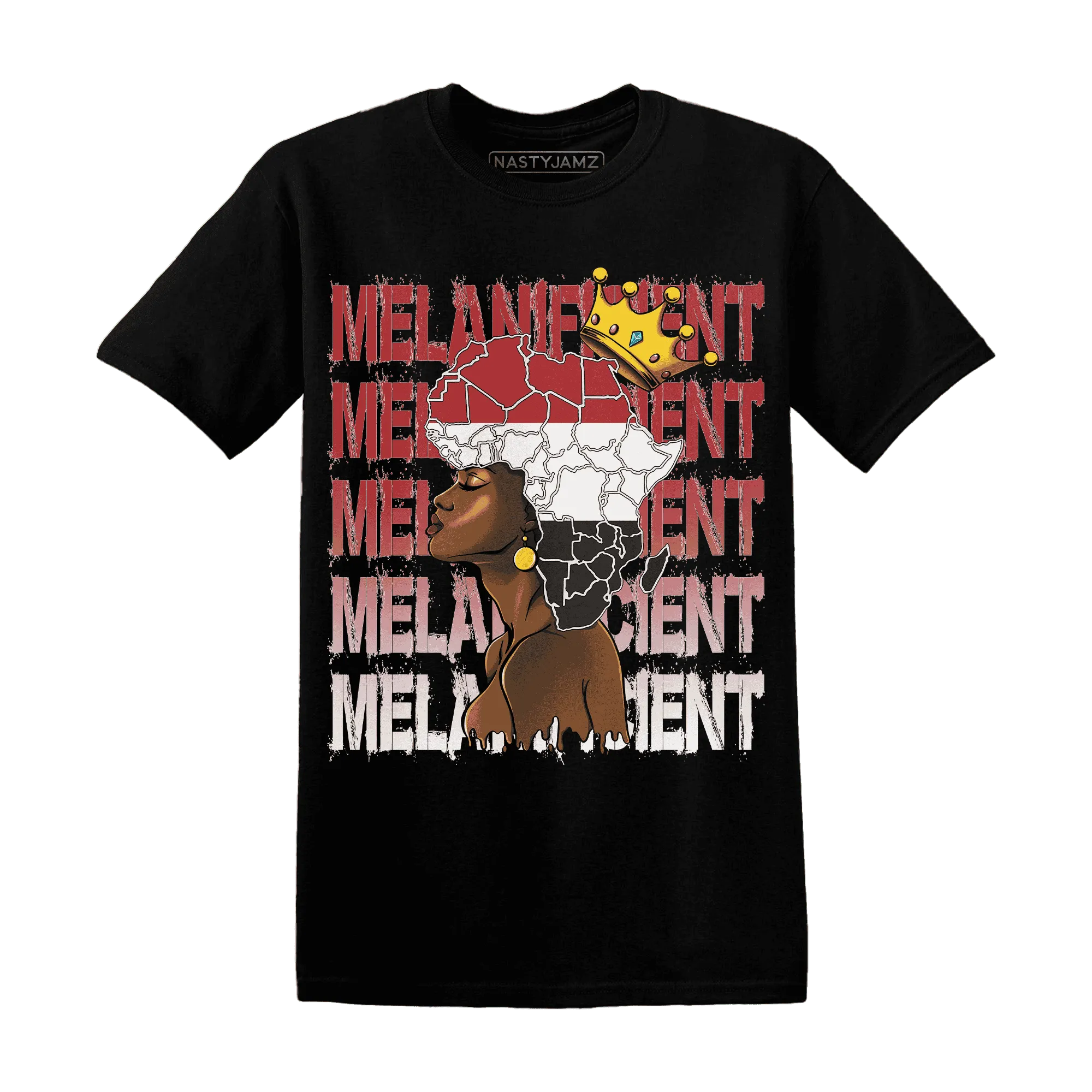 Black-Toe-Reimagined-Red-White-1s-NastyJamz-T-Shirt-Match-Melanificient