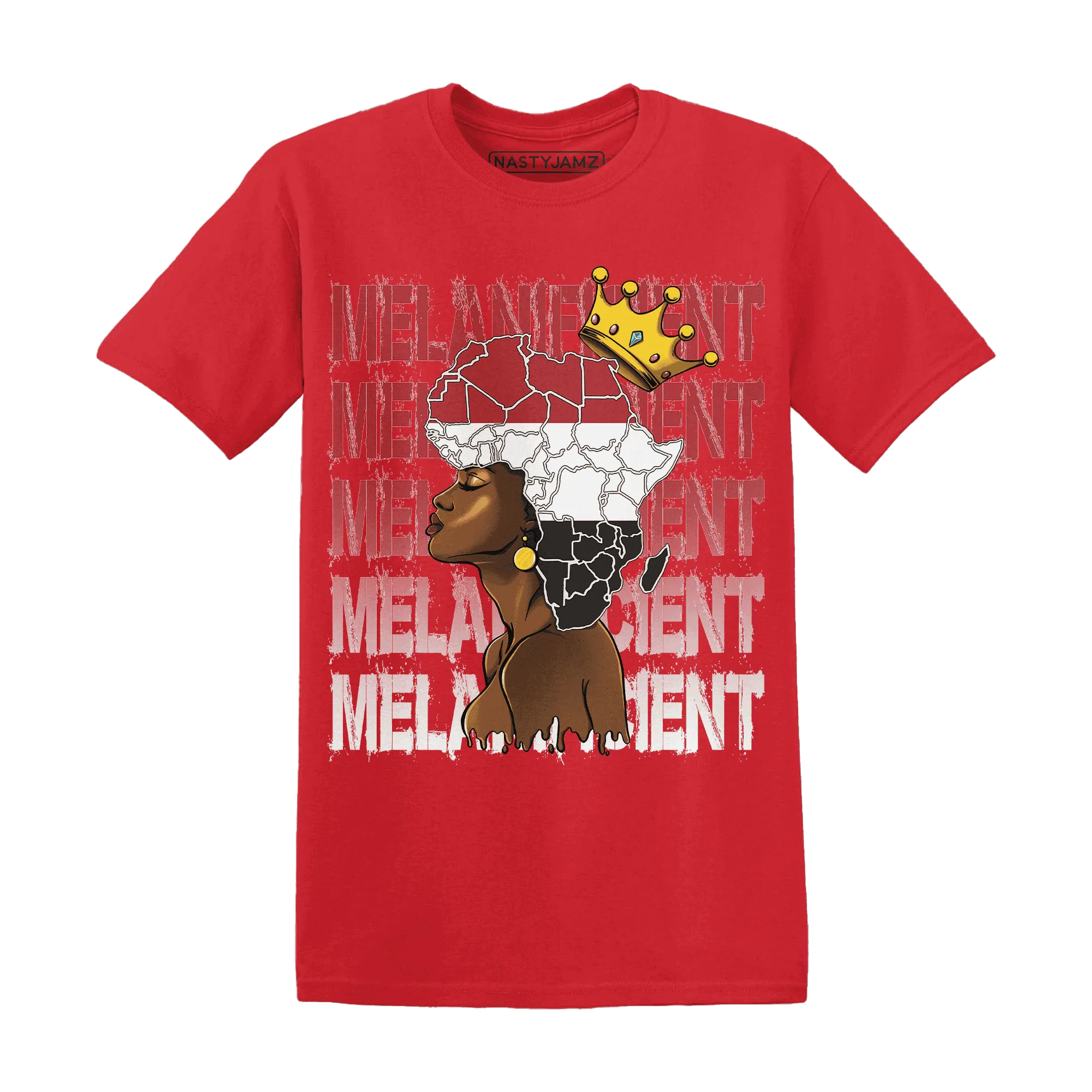 Black-Toe-Reimagined-Red-White-1s-NastyJamz-T-Shirt-Match-Melanificient