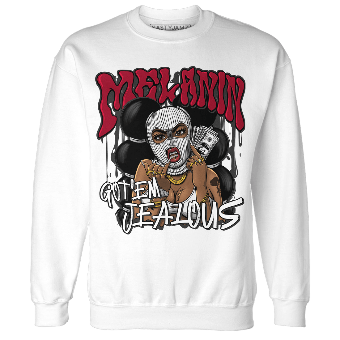Retro Red Taxi 12s Sweatshirt Match Melanin Got Em Jealous - NastyJamz