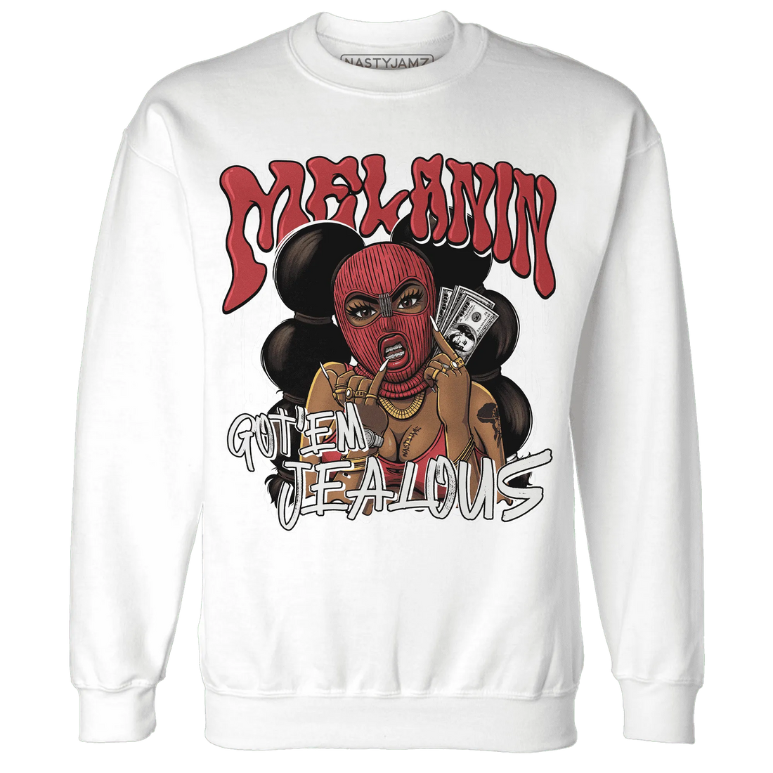 Black-Toe-Reimagined-Red-White-1s-NastyJamz-Sweatshirt-Match-Melanin-Got-Em-Jealous