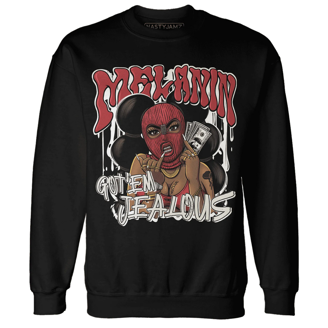 Black-Toe-Reimagined-Red-White-1s-NastyJamz-Sweatshirt-Match-Melanin-Got-Em-Jealous