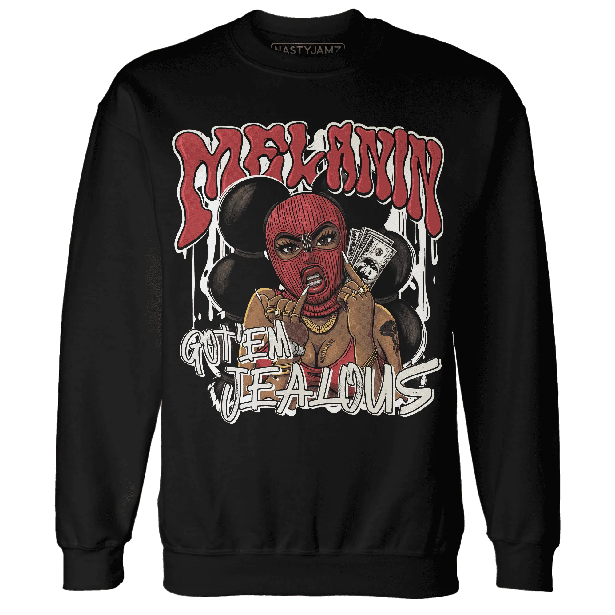 Black-Toe-Reimagined-Red-White-1s-NastyJamz-Sweatshirt-Match-Melanin-Got-Em-Jealous