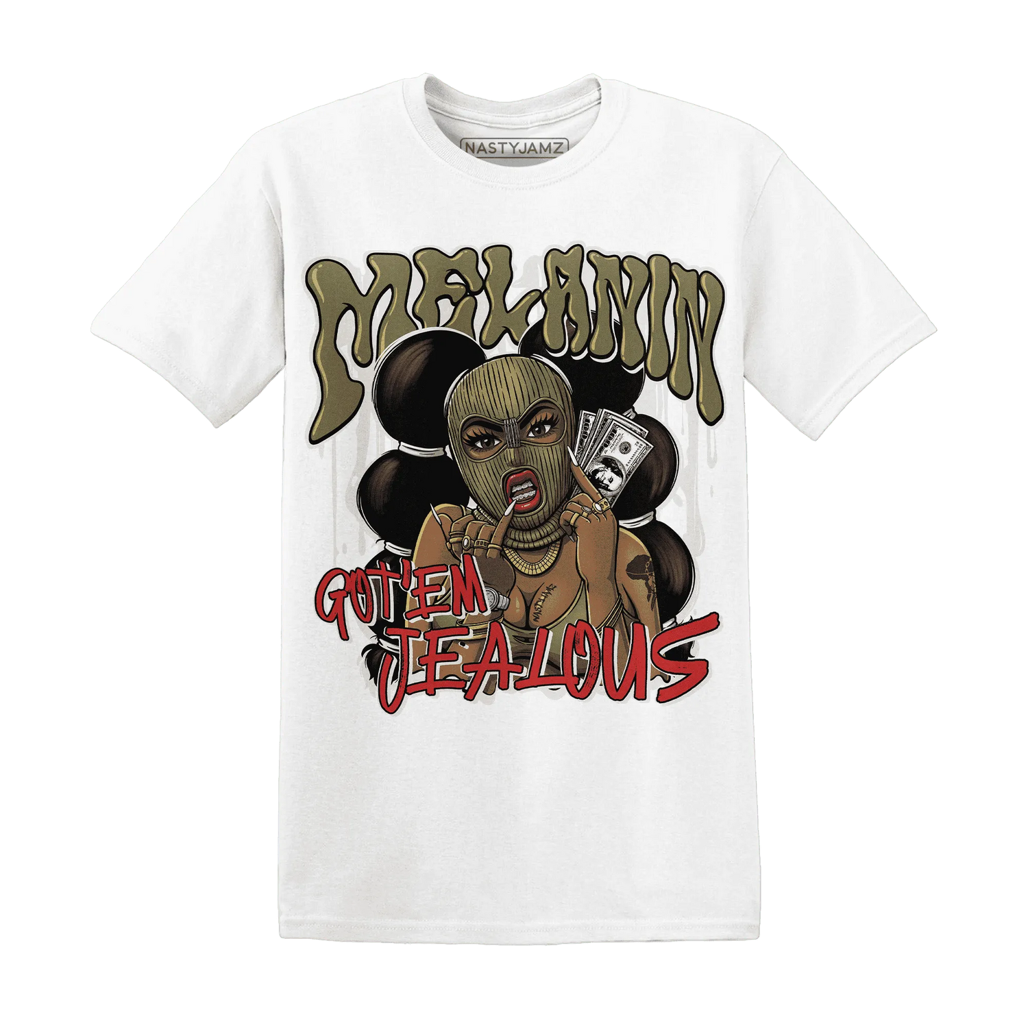 NastyJamz-Medium-Olive-1s-T-Shirt-Match-Melanin-Got-Em-Jealous