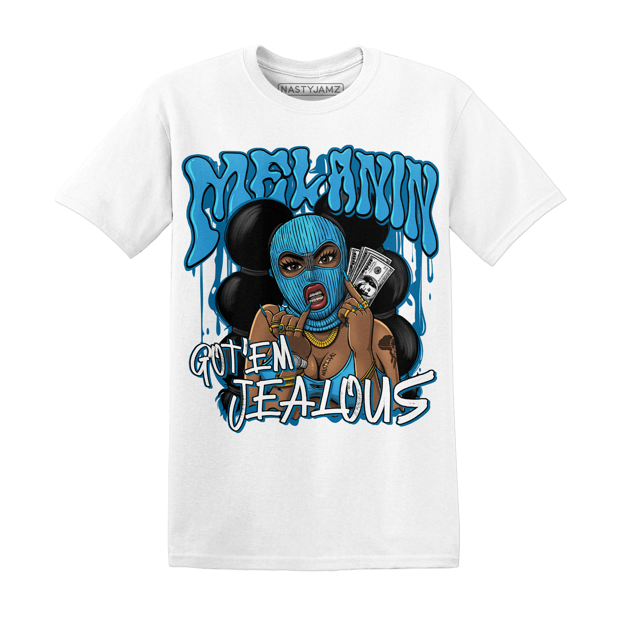 Powder Blue 9s T Shirt Match Melanin Got Em Jealous - NastyJamz