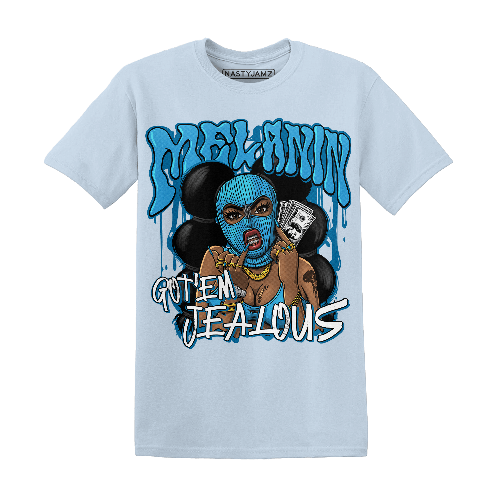 Powder Blue 9s T Shirt Match Melanin Got Em Jealous - NastyJamz