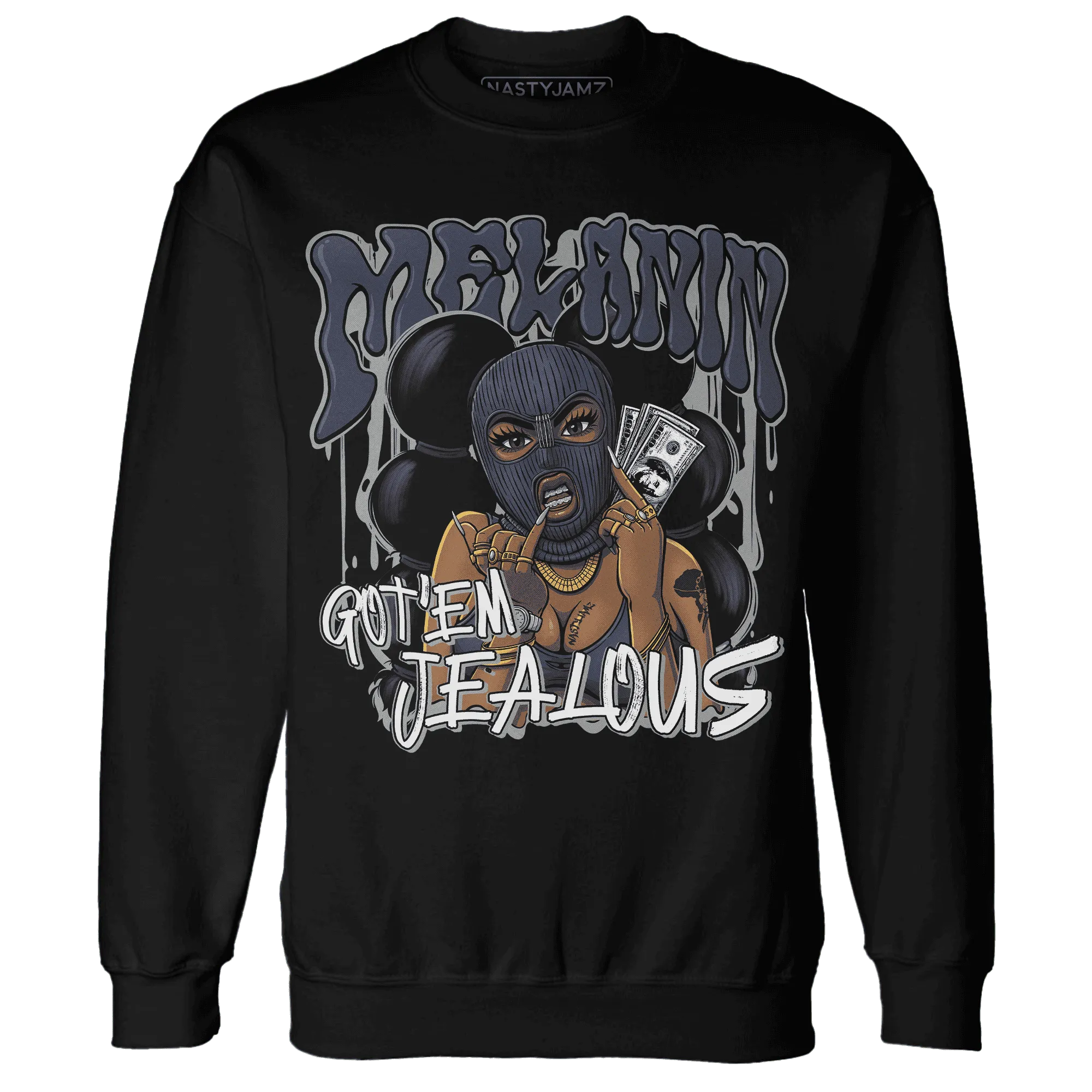 VaporMax-Plus-Midnight-Navy-White-Metallic-Silver-NastyJamz-Sweatshirt-Match-Melanin-Got-Em-Jealous