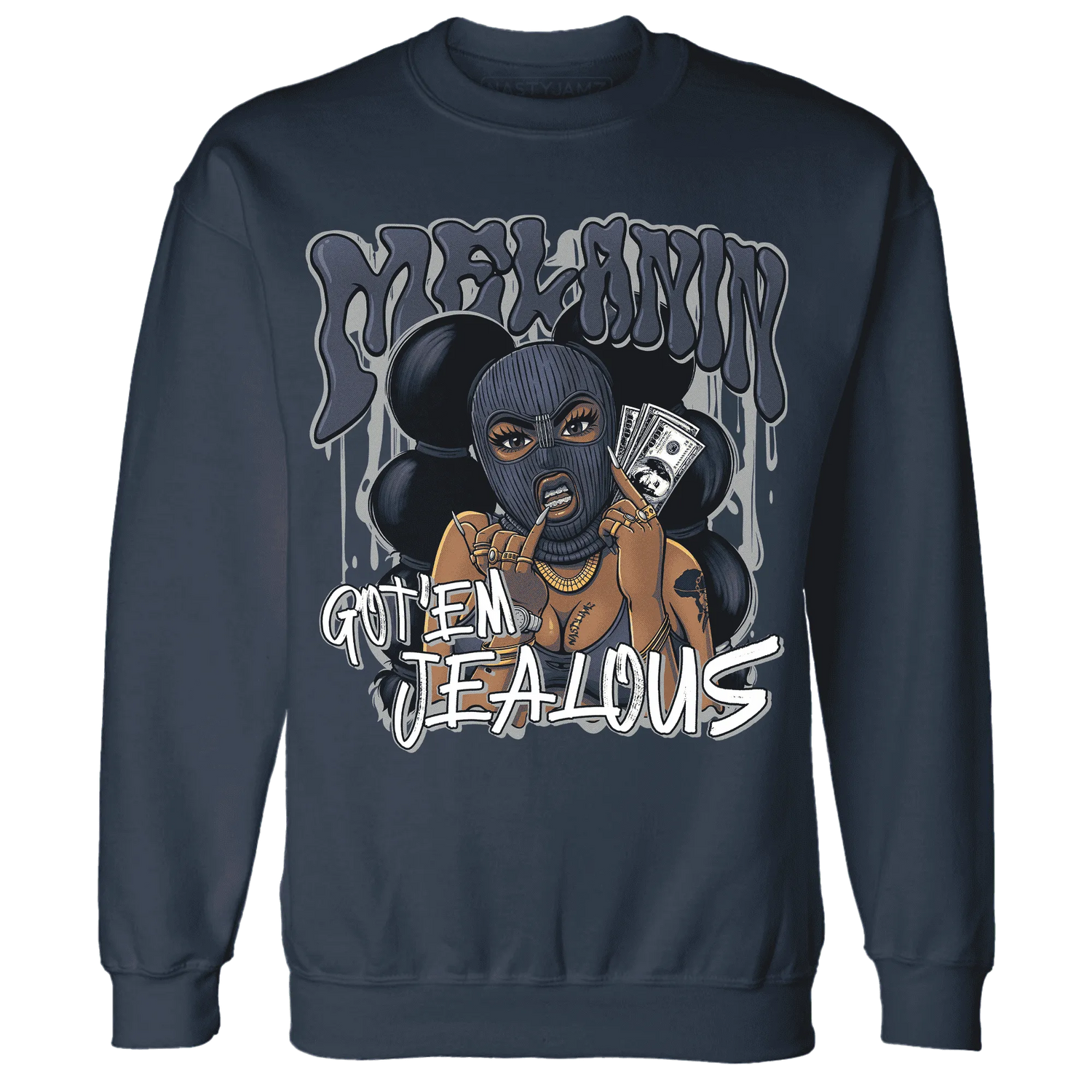 VaporMax-Plus-Midnight-Navy-White-Metallic-Silver-NastyJamz-Sweatshirt-Match-Melanin-Got-Em-Jealous